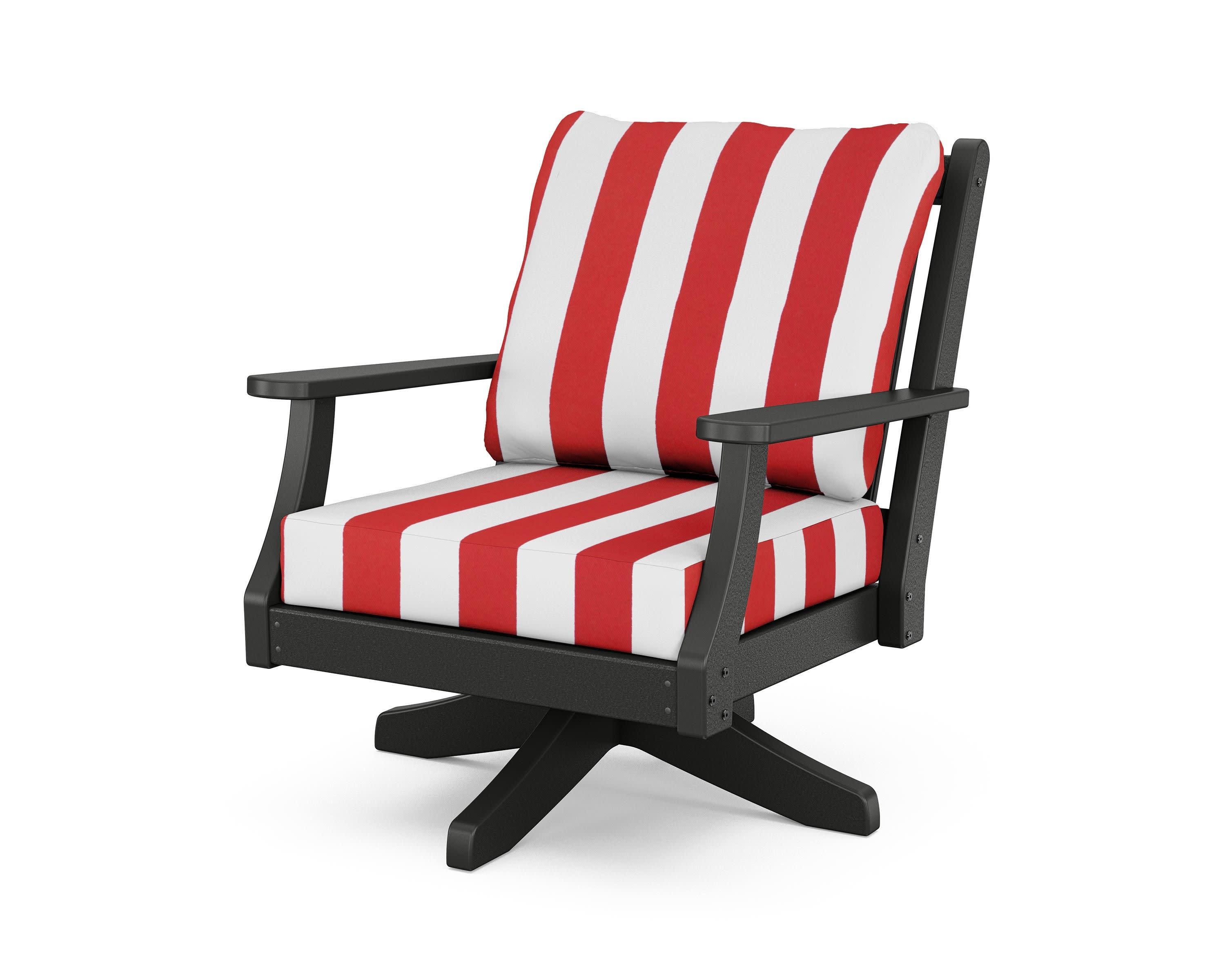 Wovendale Deep Seating Swivel Chair in Black / Cabana Stripe Crimson