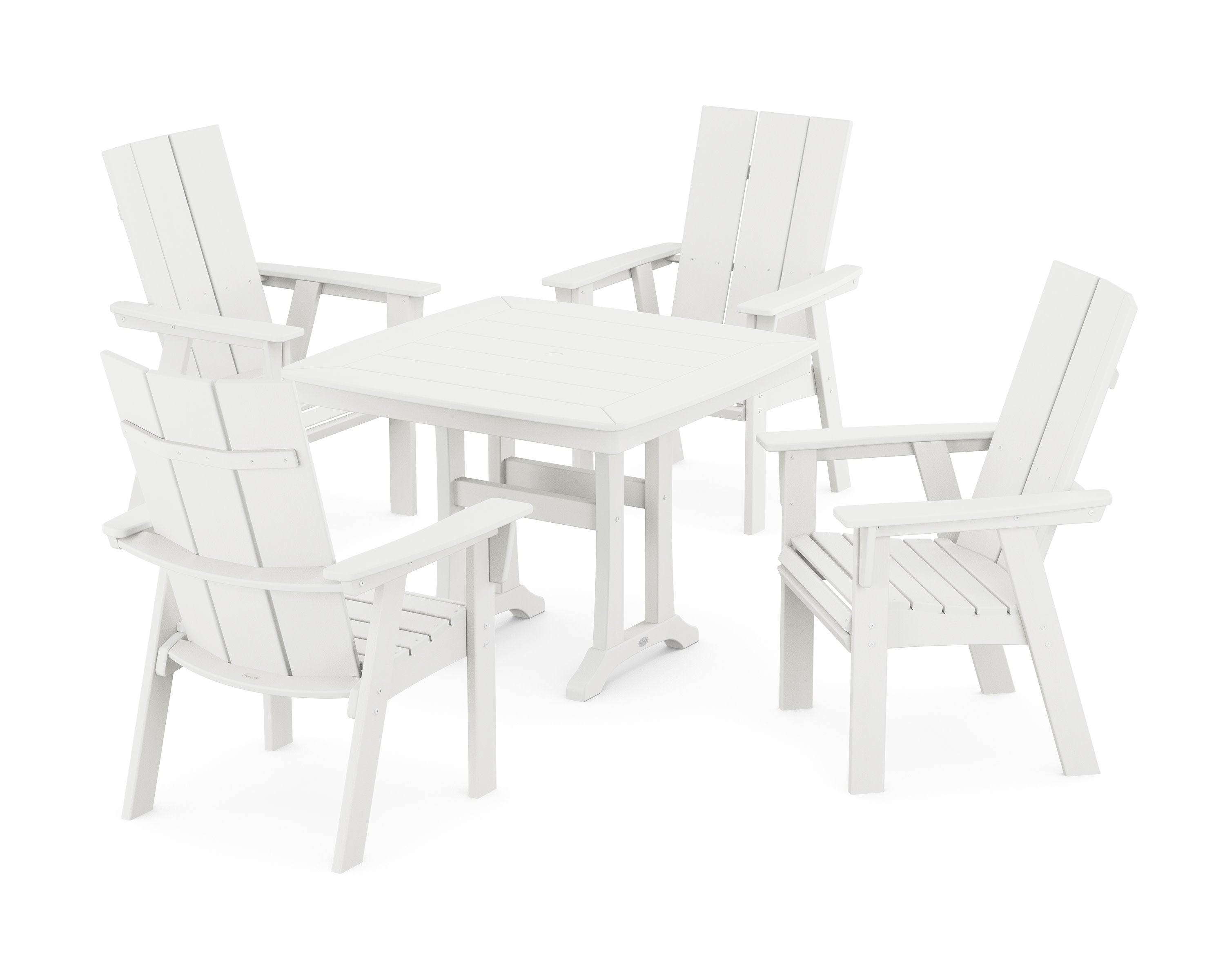 Modern Adirondack 5-Piece Dining Set with Trestle Legs in Vintage White