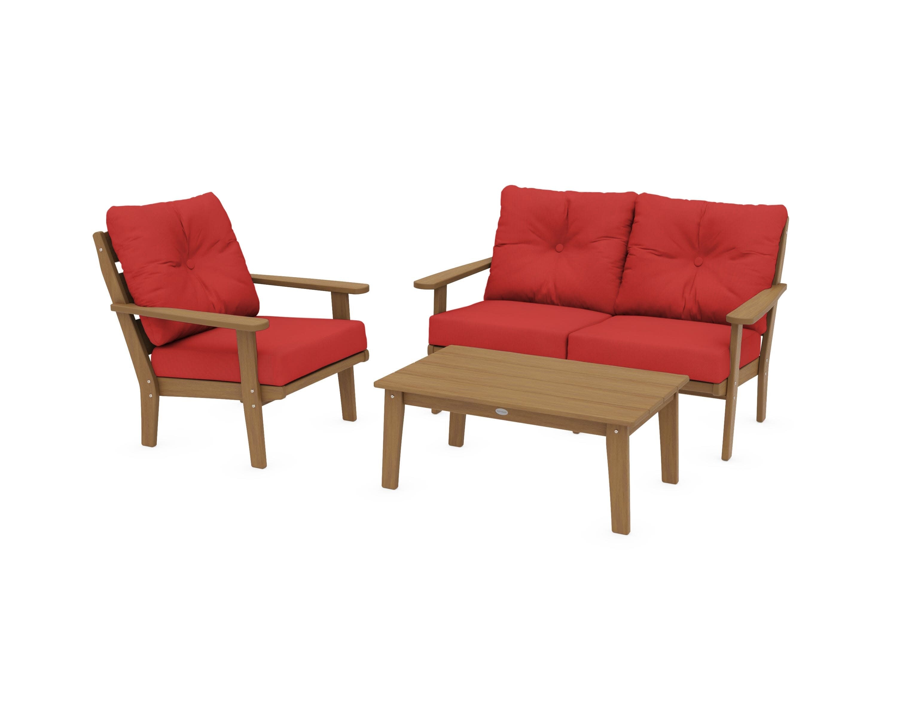 Lakeside 3-Piece Deep Seating Set in Natural / Crimson Linen