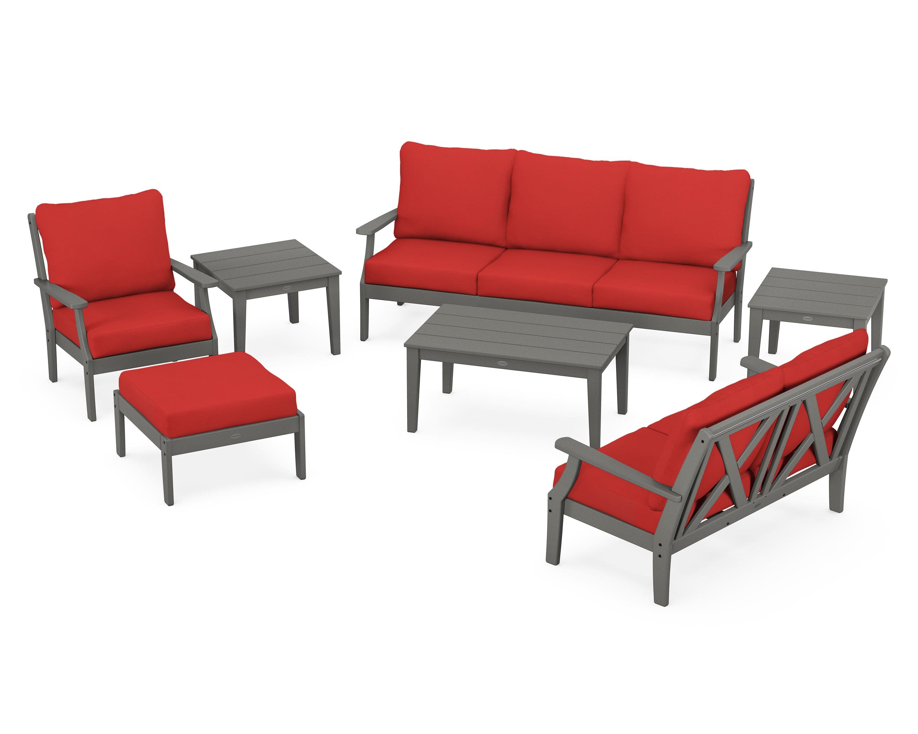 Braxton 7-Piece Deep Seating Set in Slate Grey / Crimson Linen