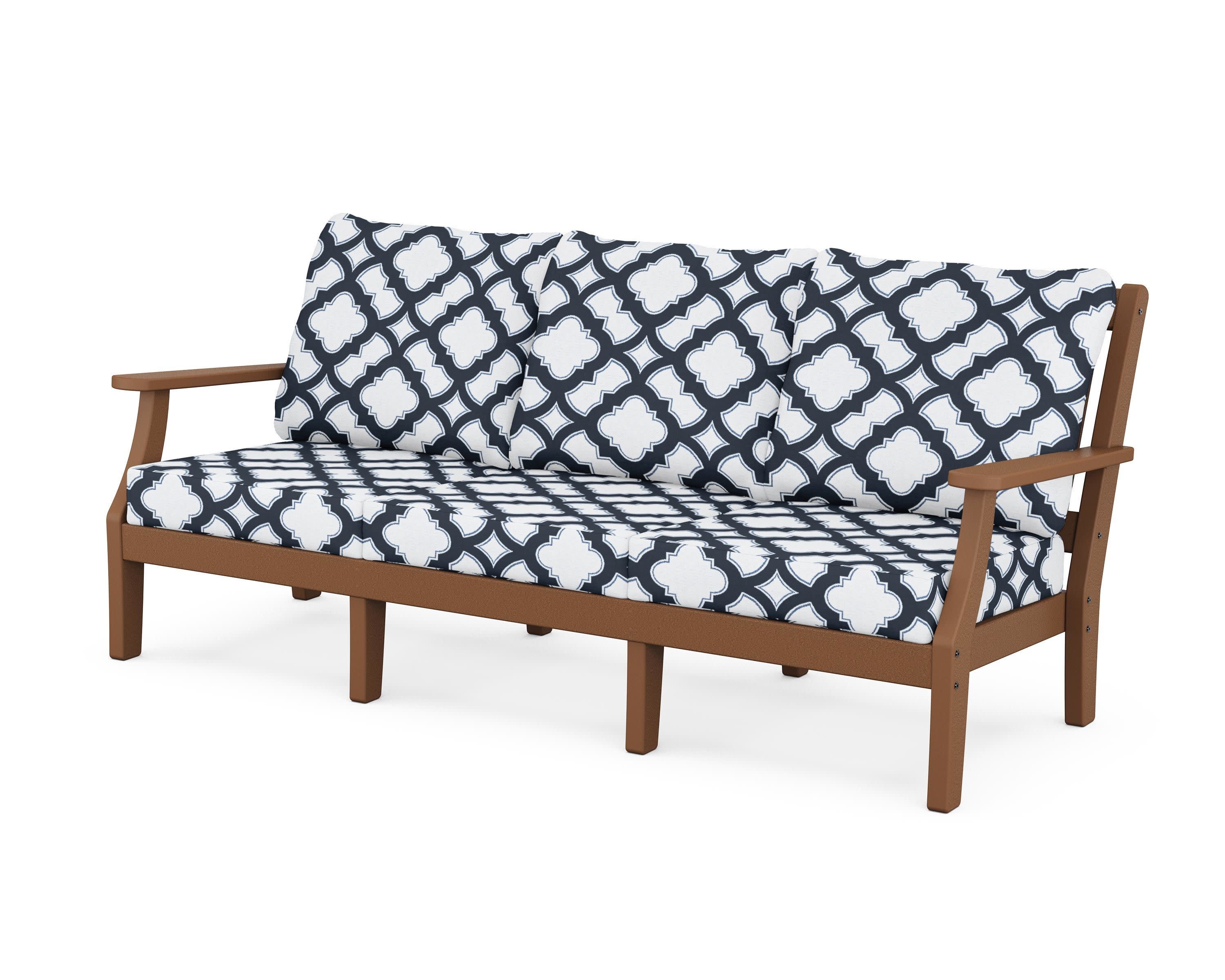 Chinoiserie Deep Seating Sofa in Teak / Trellis Marine Indigo