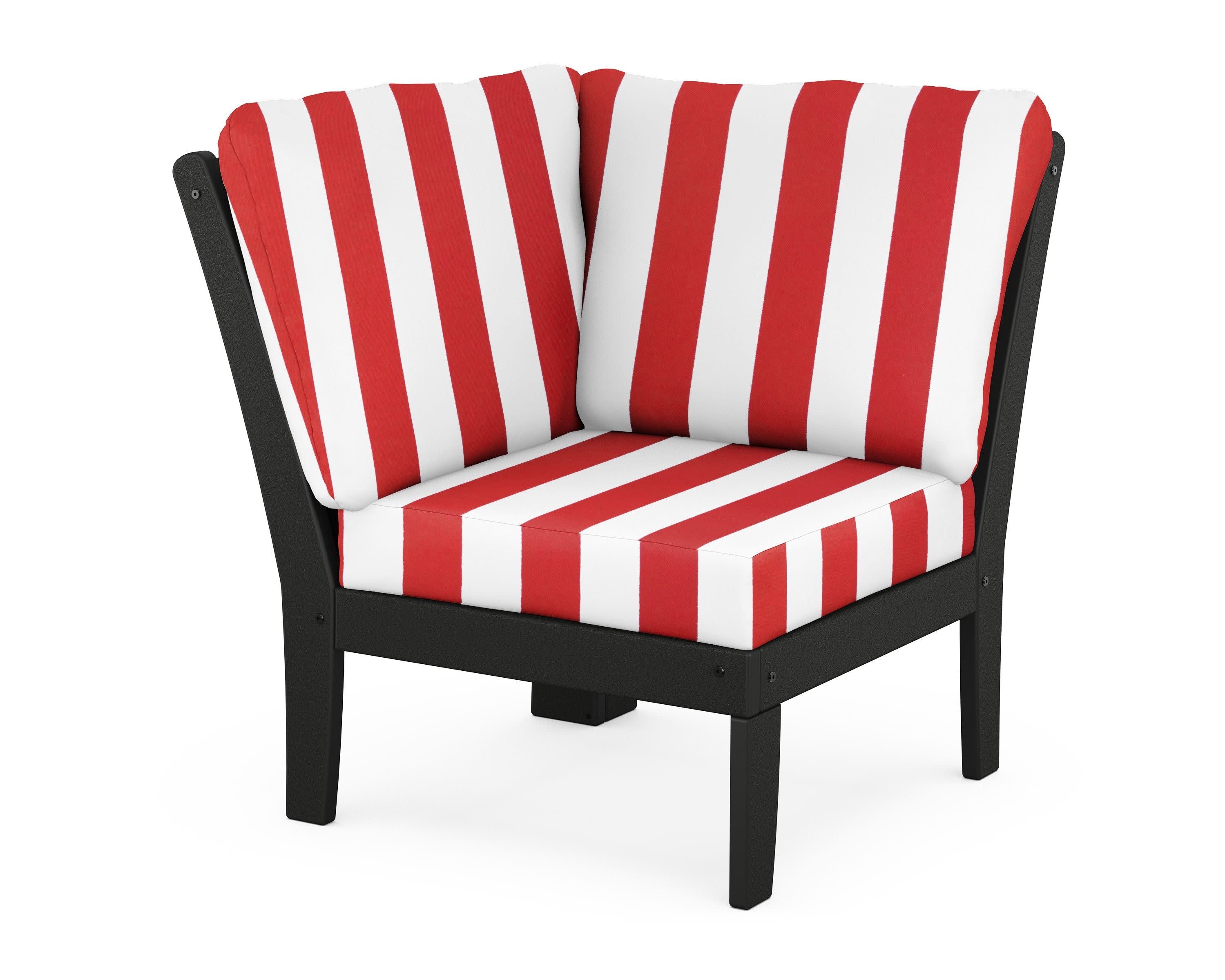 Braxton Modular Corner Chair in Black / Cabana Stripe Crimson