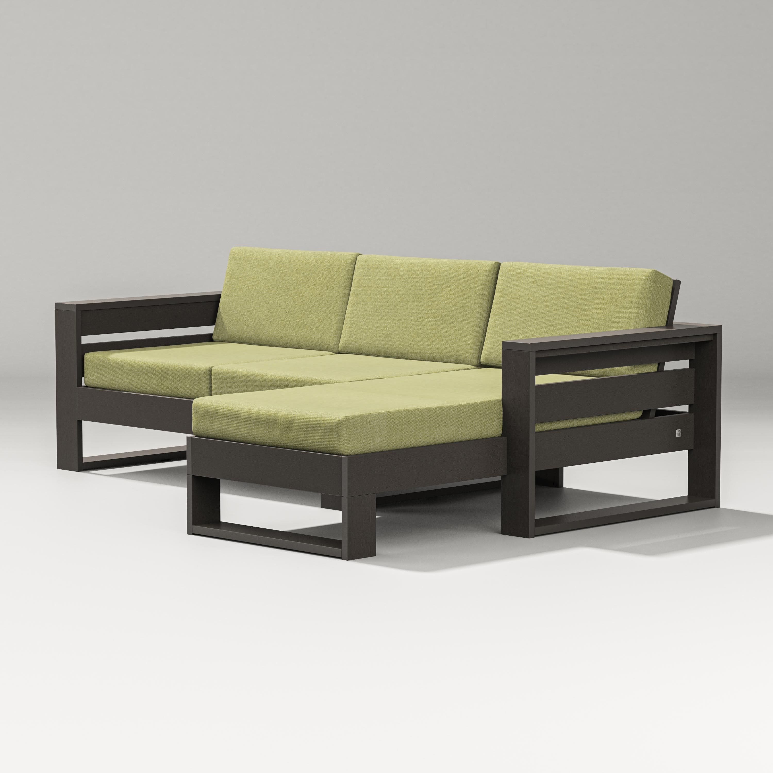 Latitude Right Chaise Sectional in Vintage Coffee / Chartreuse Boucle
