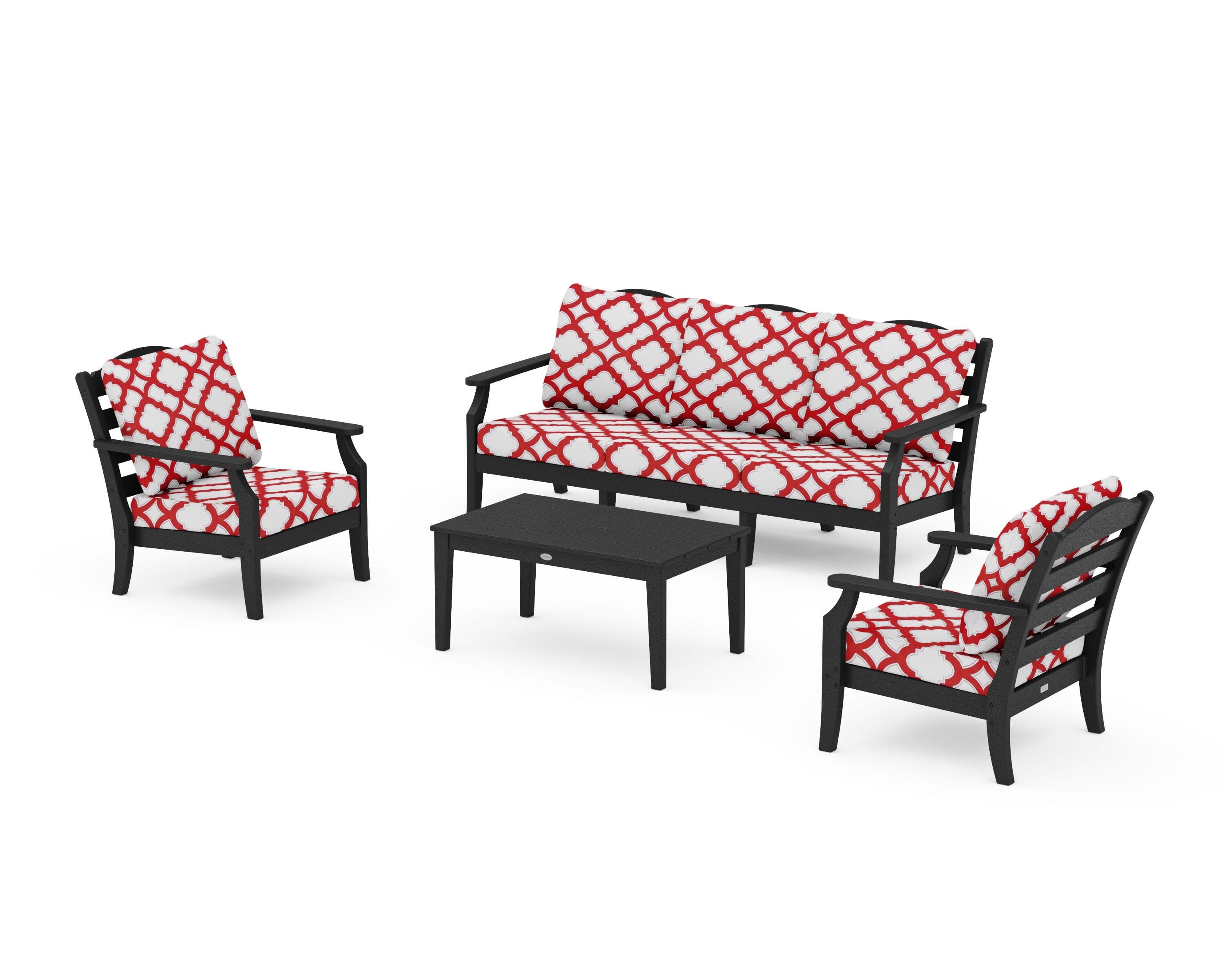 Savannah 4-Piece Deep Seating Set with Sofa in Black / Trellis Crimson