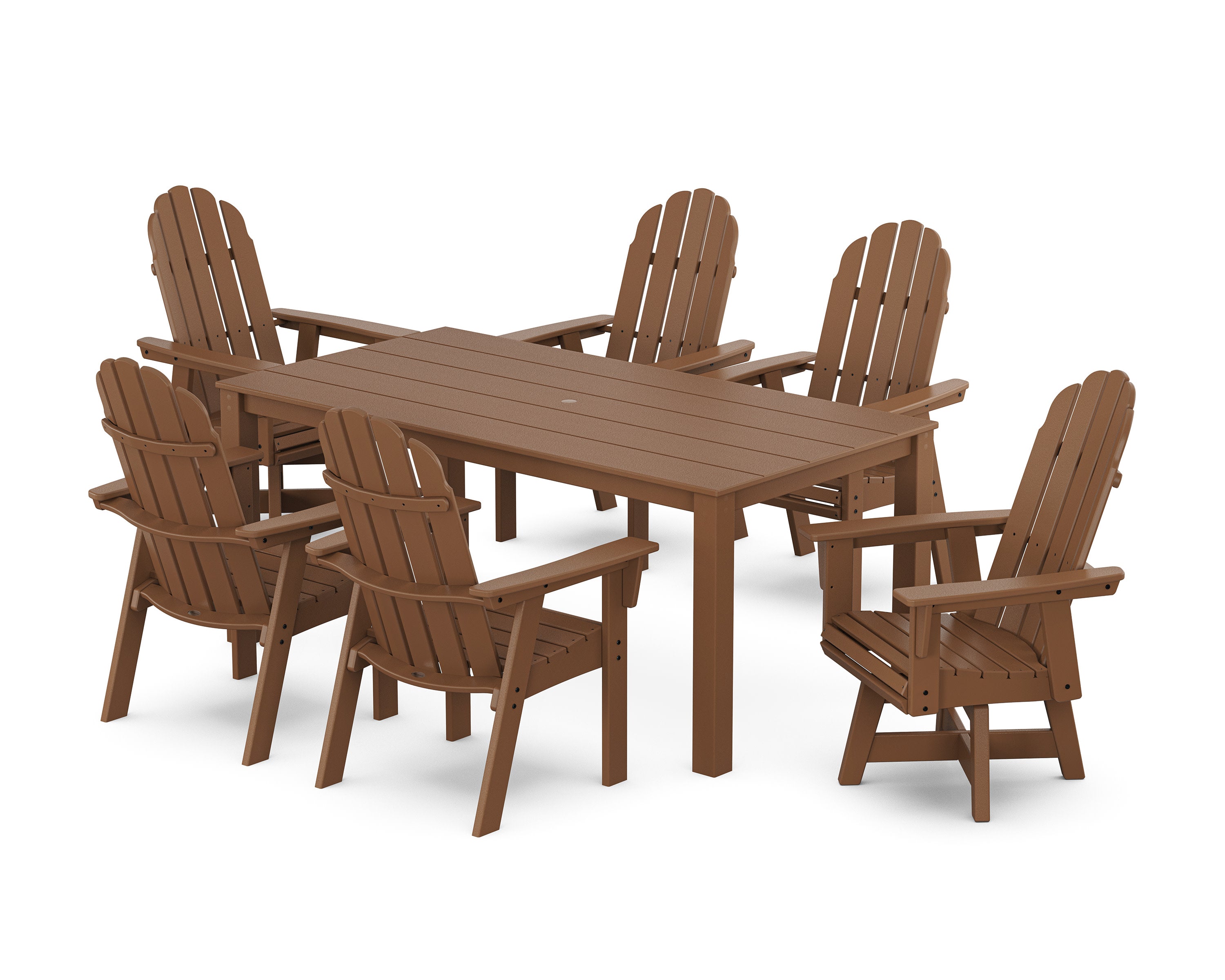 Vineyard Curveback Adirondack 7-Piece Parsons Swivel Dining Set in Teak