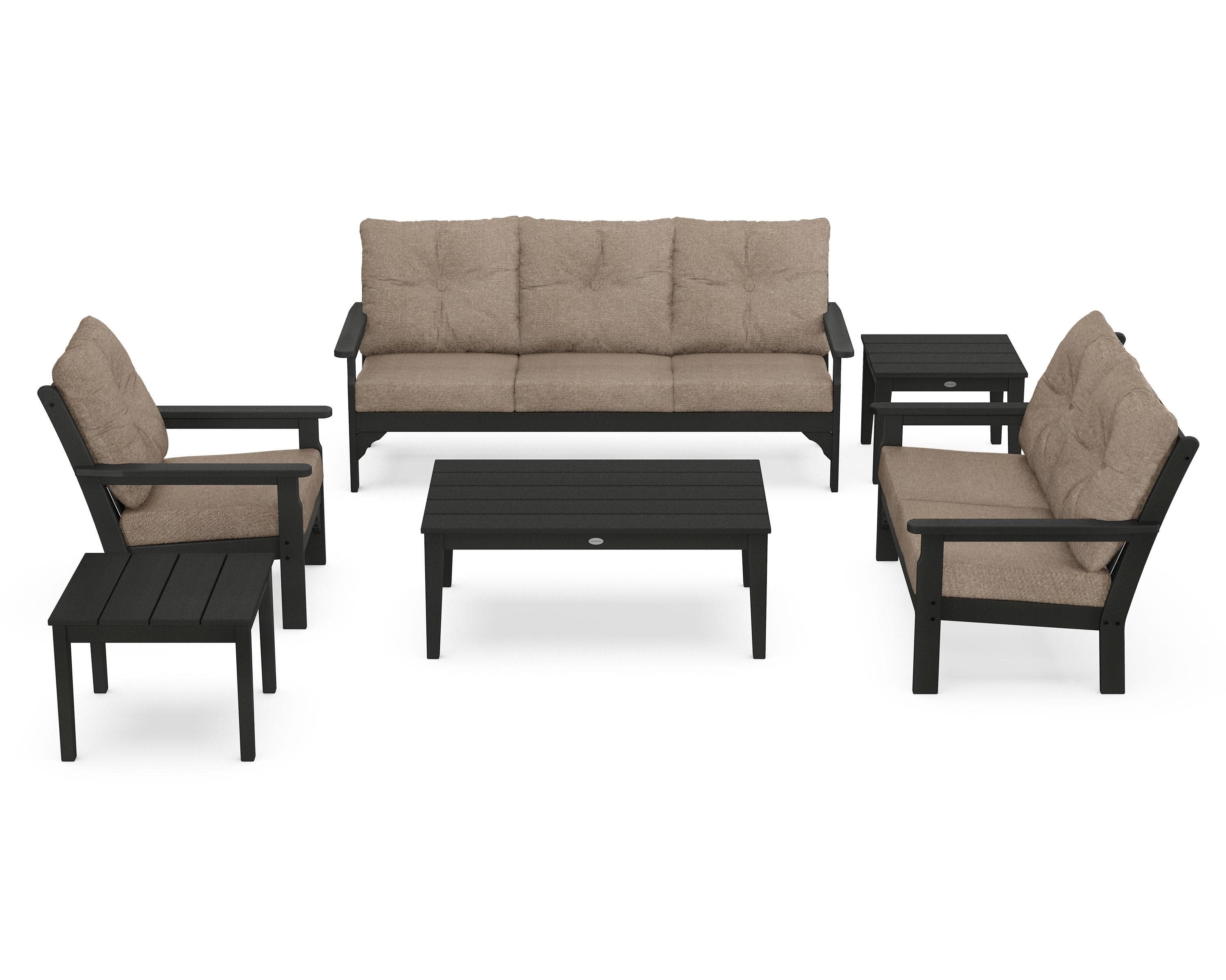 Vineyard 6-Piece Deep Seating Set in Black / Spiced Burlap