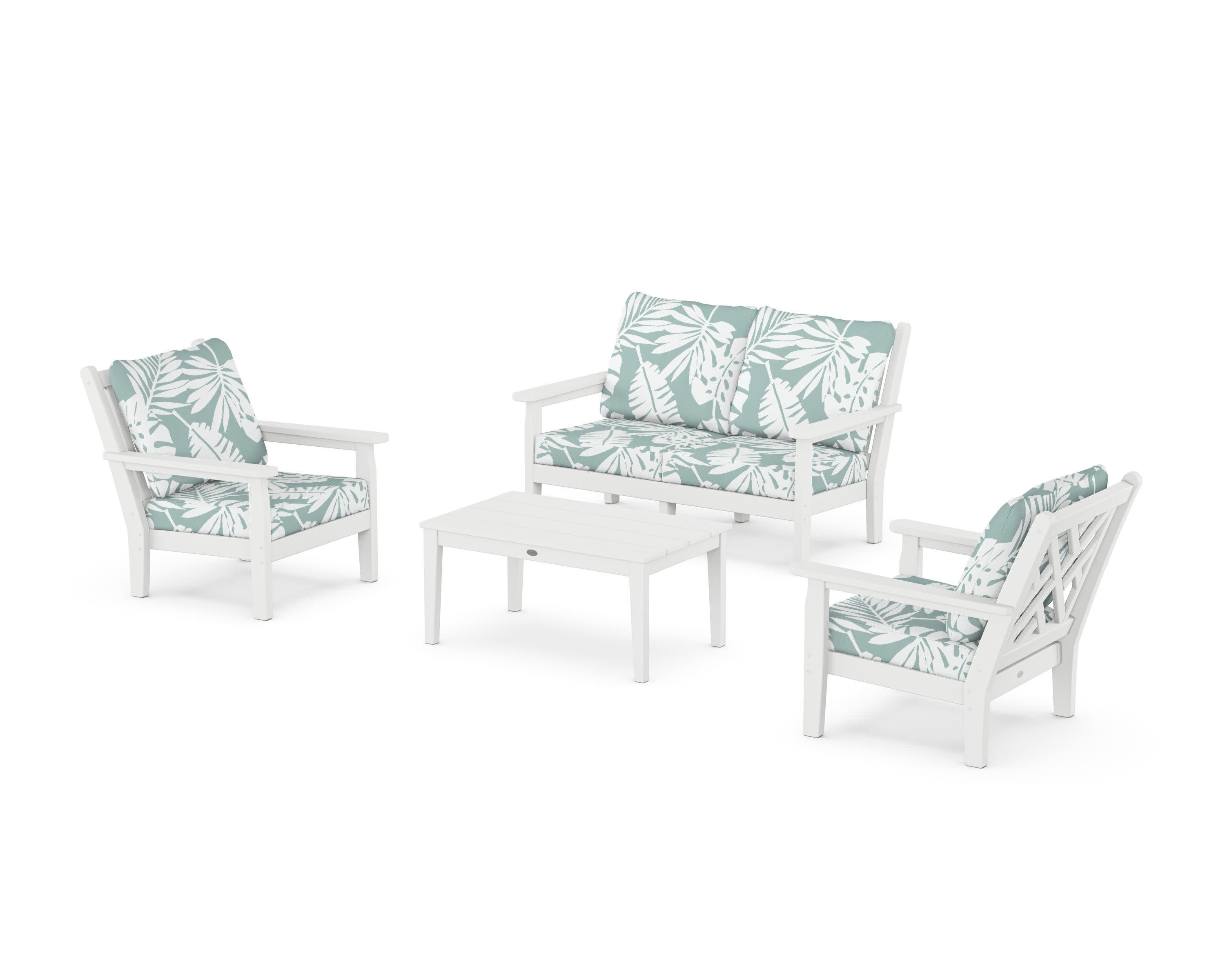 Chippendale 4-Piece Deep Seating Set with Loveseat in White / Leaf Glacier Spa