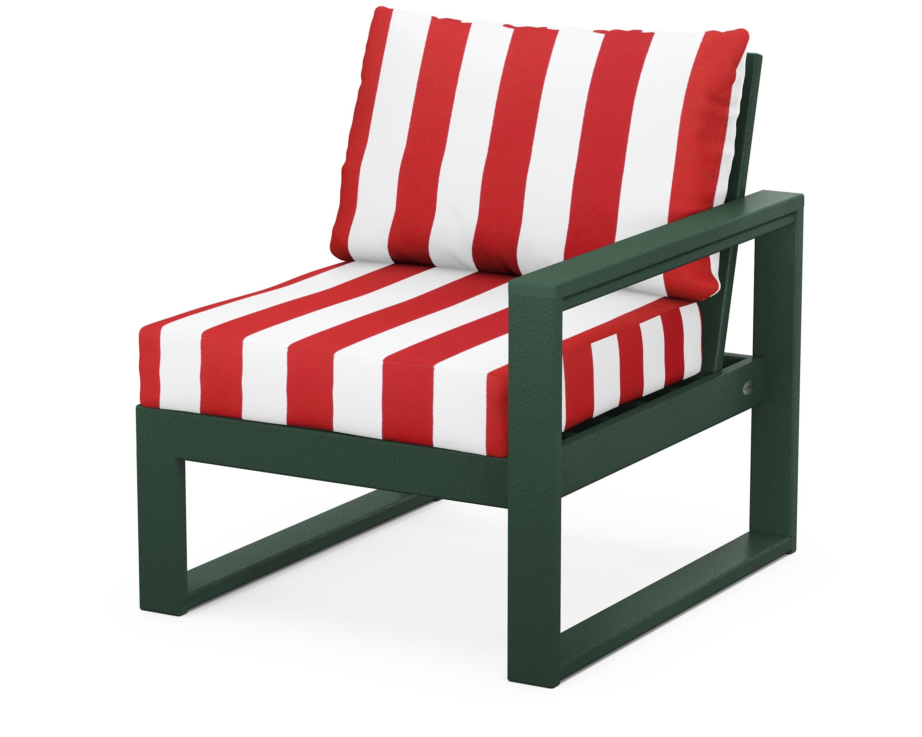 EDGE Modular Right Arm Chair in Green / Cabana Stripe Crimson