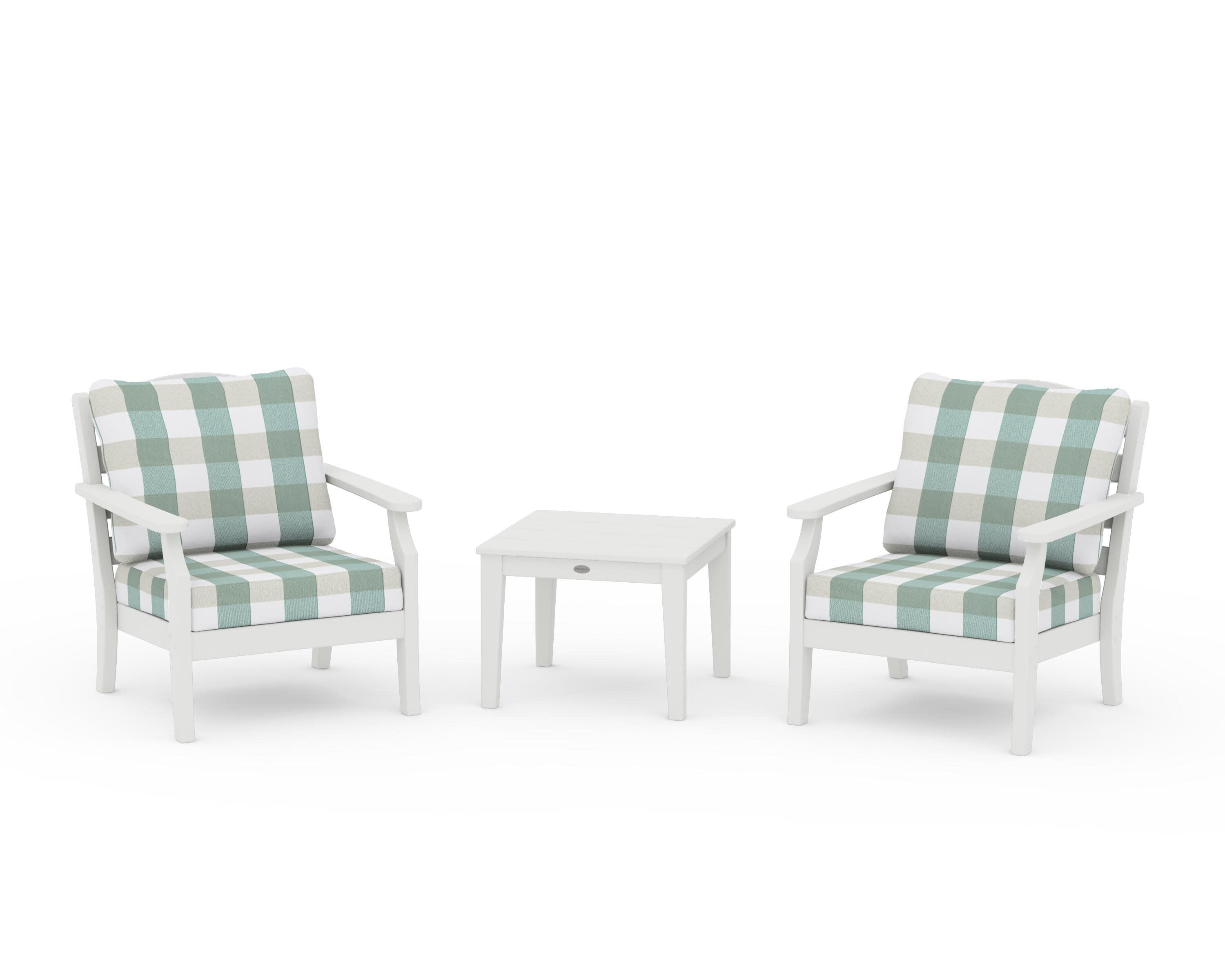 Savannah 3-Piece Deep Seating Set in Vintage White / Buffalo Plaid Glacier Spa