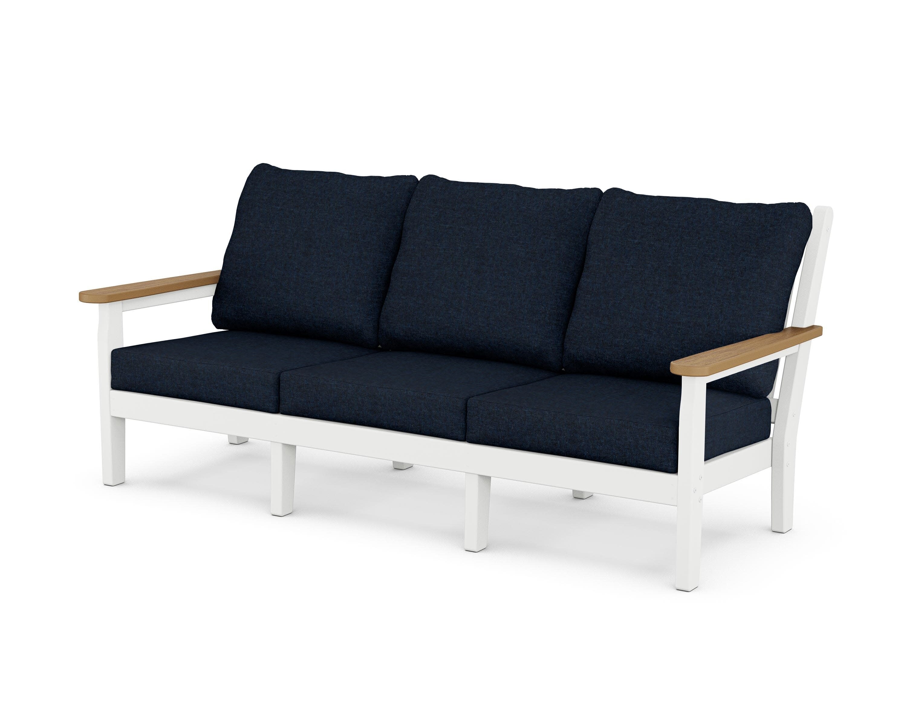 Chippendale Deep Seating Sofa in White / Natural / Marine Indigo