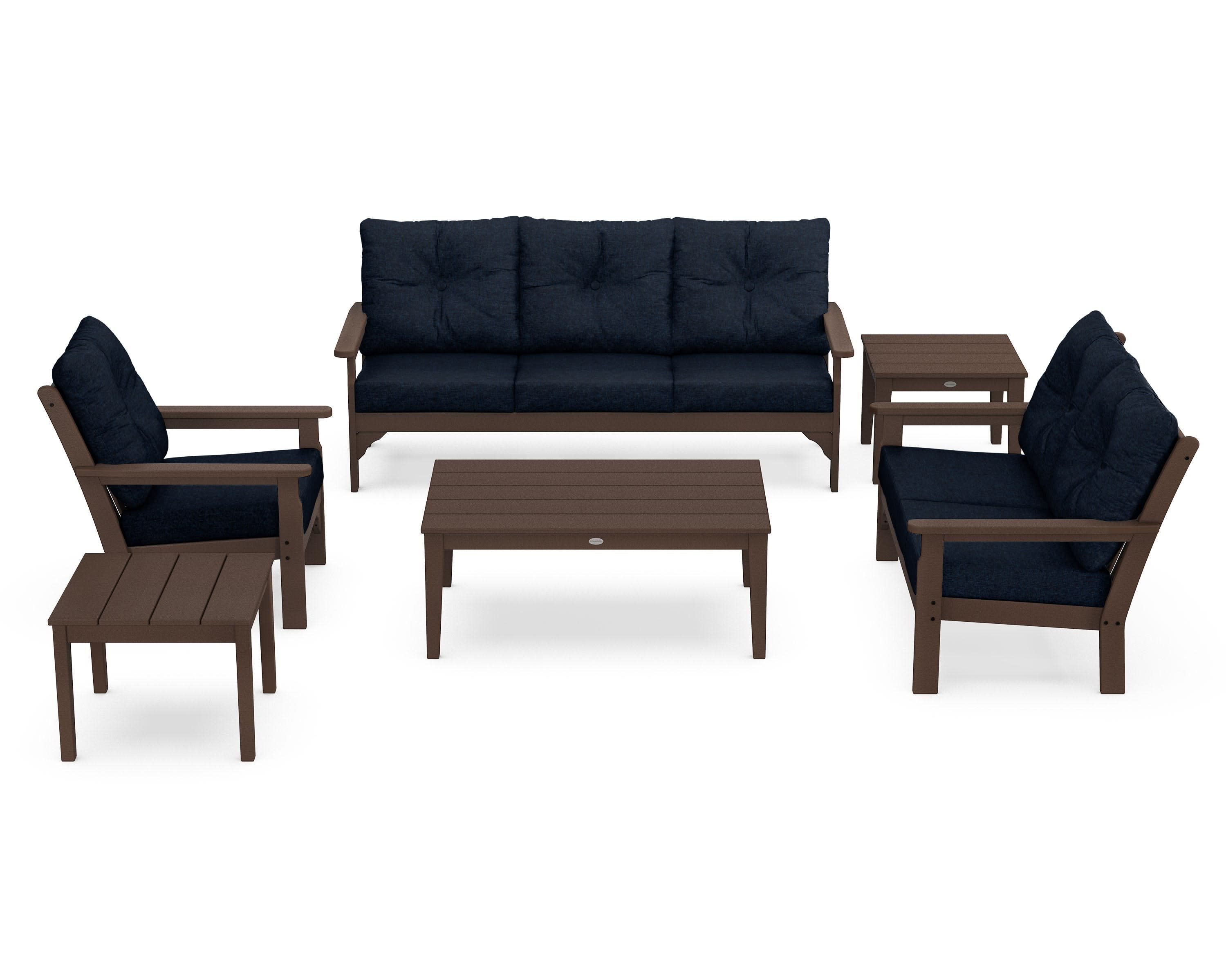Vineyard 6-Piece Deep Seating Set in Mahogany / Marine Indigo