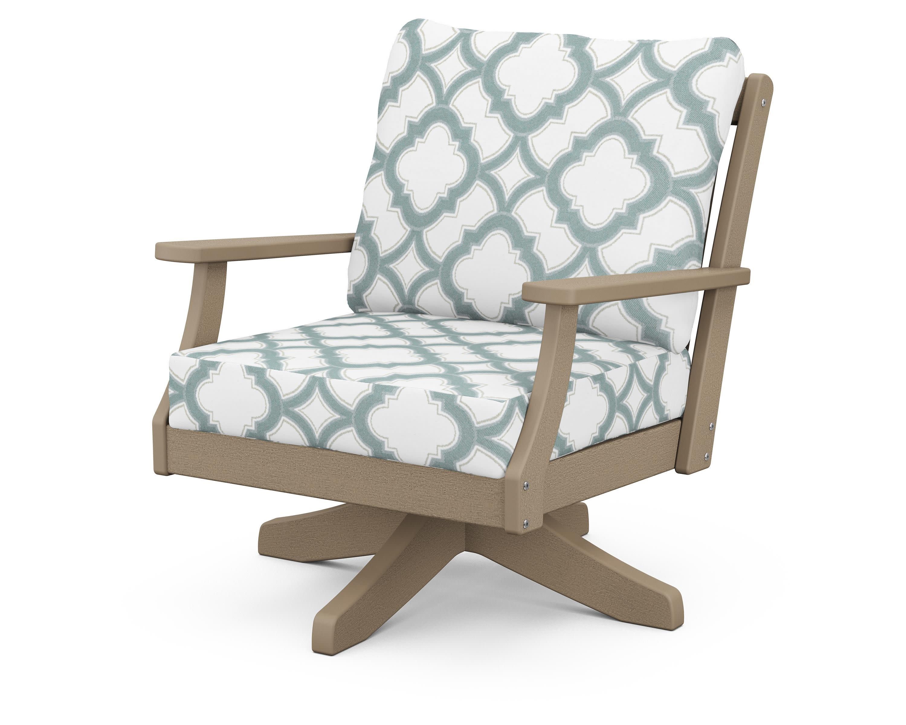 Braxton Deep Seating Swivel Chair in Vintage Sahara / Trellis Glacier Spa