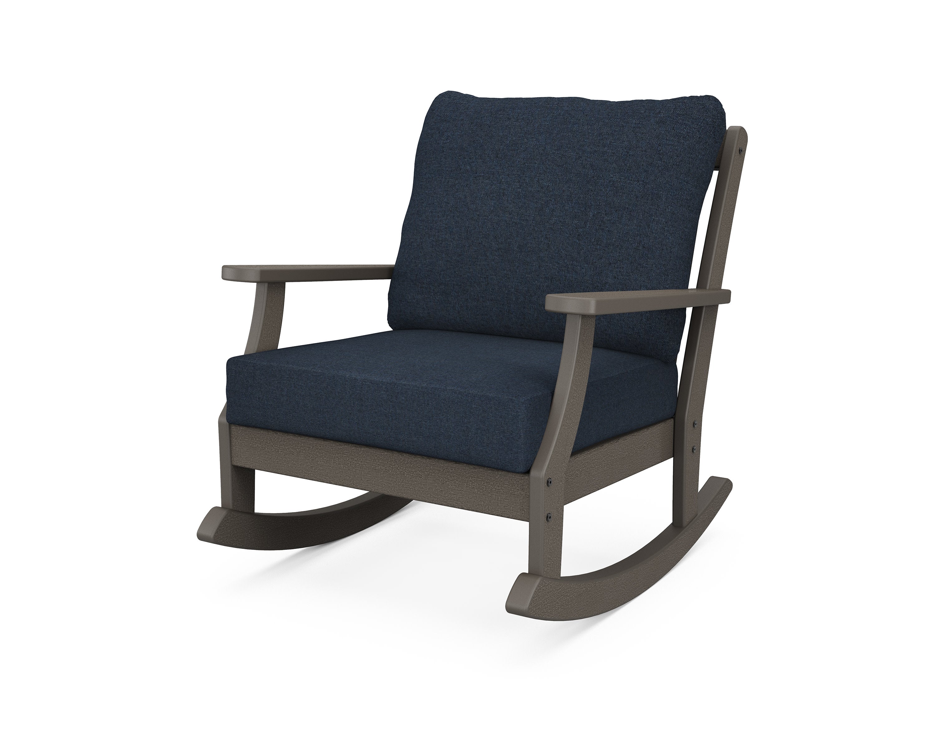 Braxton Deep Seating Rocking Chair in Vintage Coffee / Marine Indigo