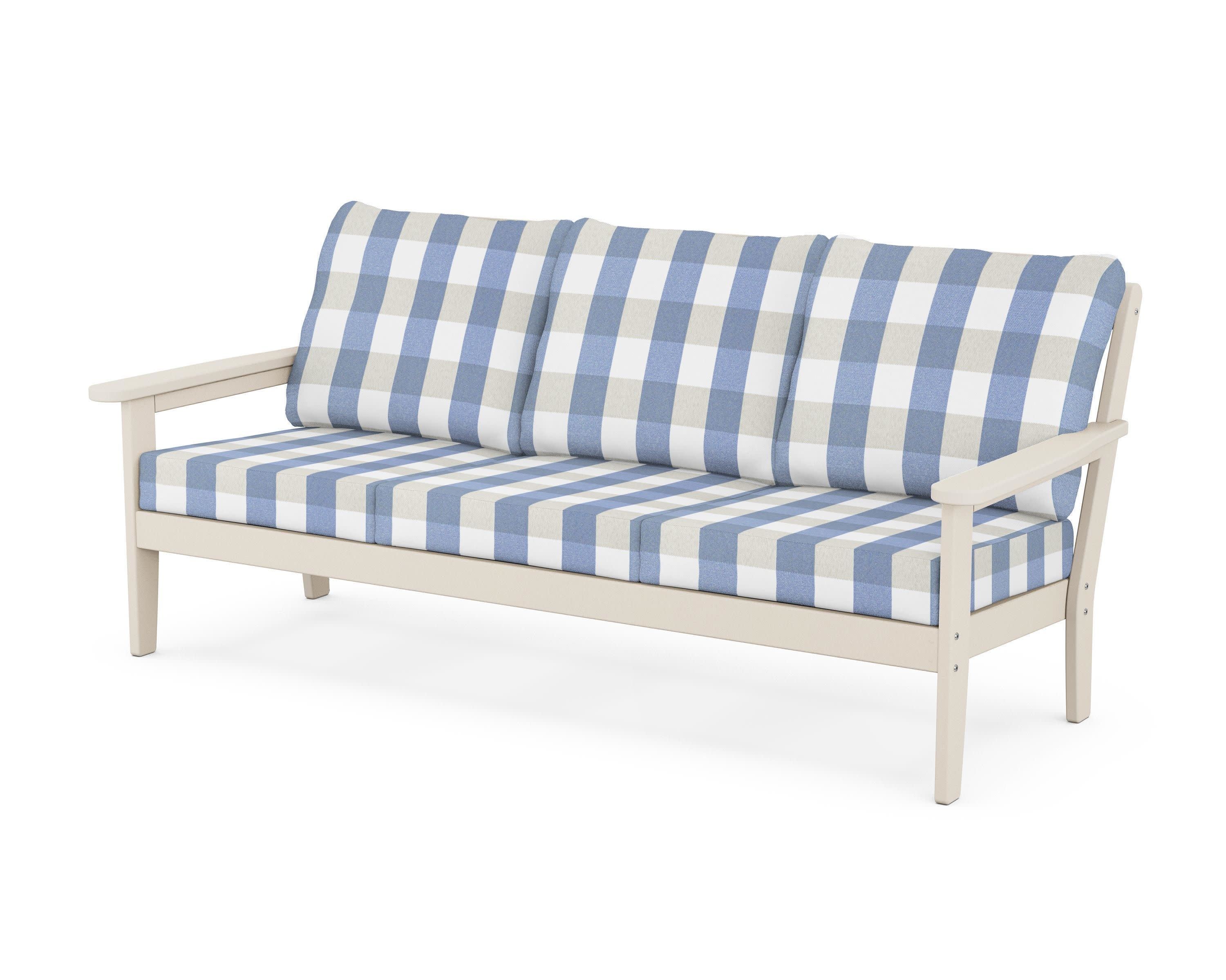 Cottage Deep Seating Sofa in Sand / Buffalo Plaid Sky Blue