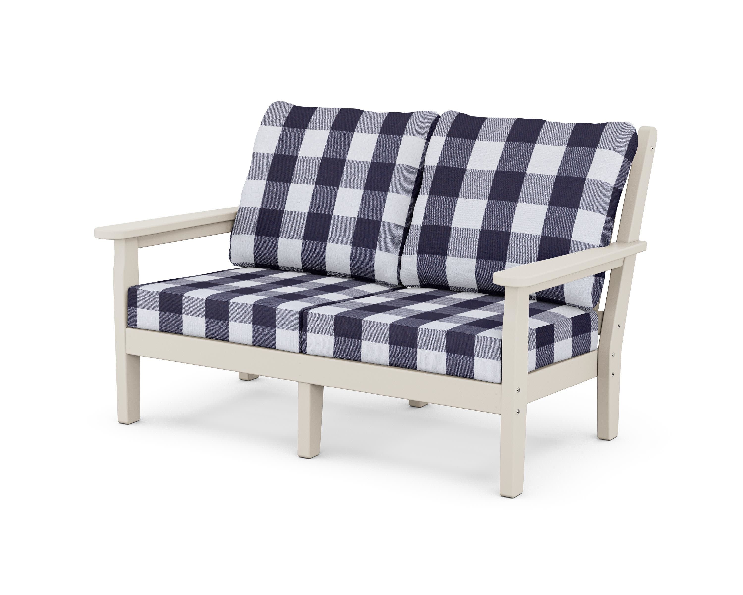 Chippendale Deep Seating Loveseat in Sand / Buffalo Plaid Navy