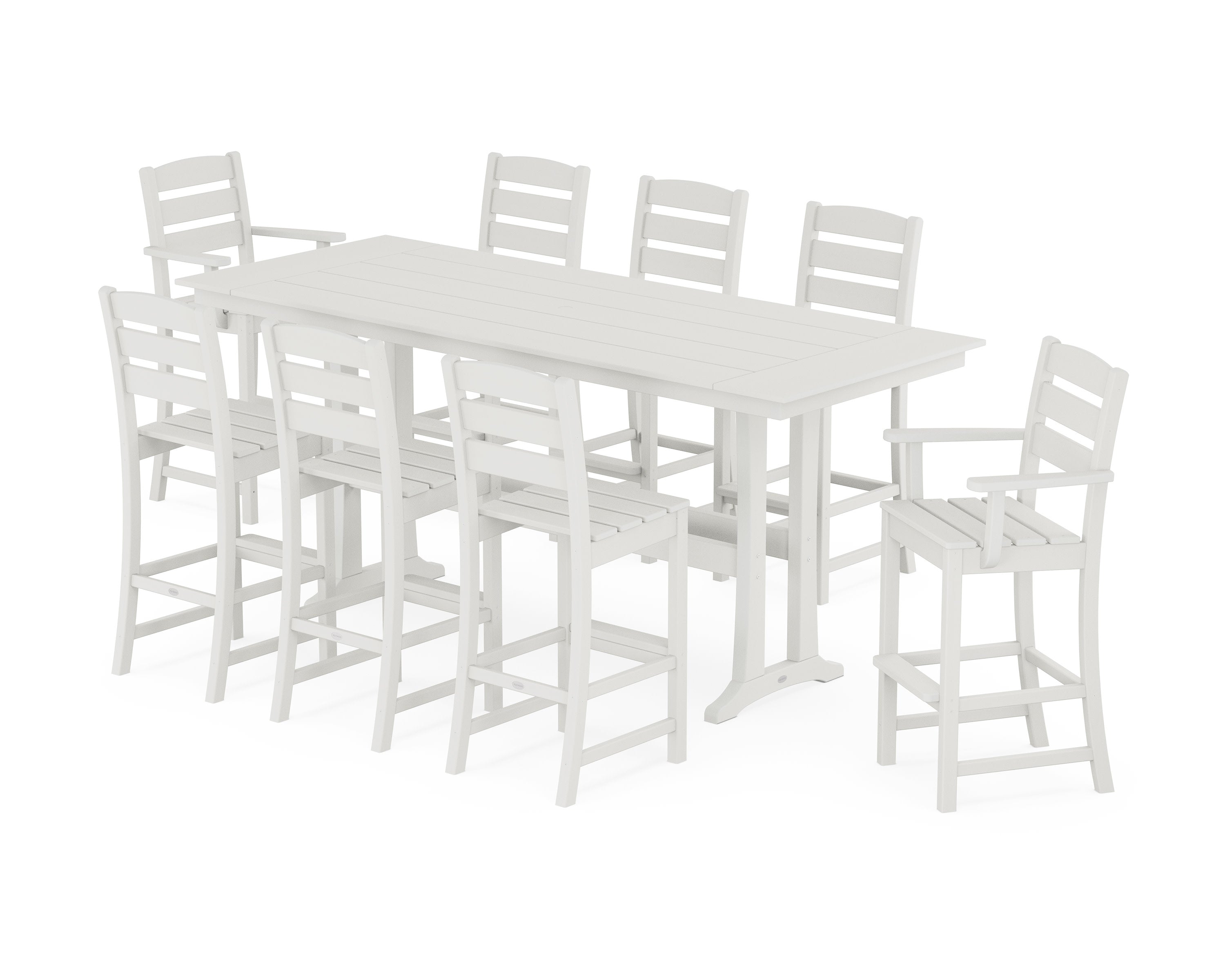 Lakeside 9-Piece Farmhouse Bar Set with Trestle Legs in Vintage White