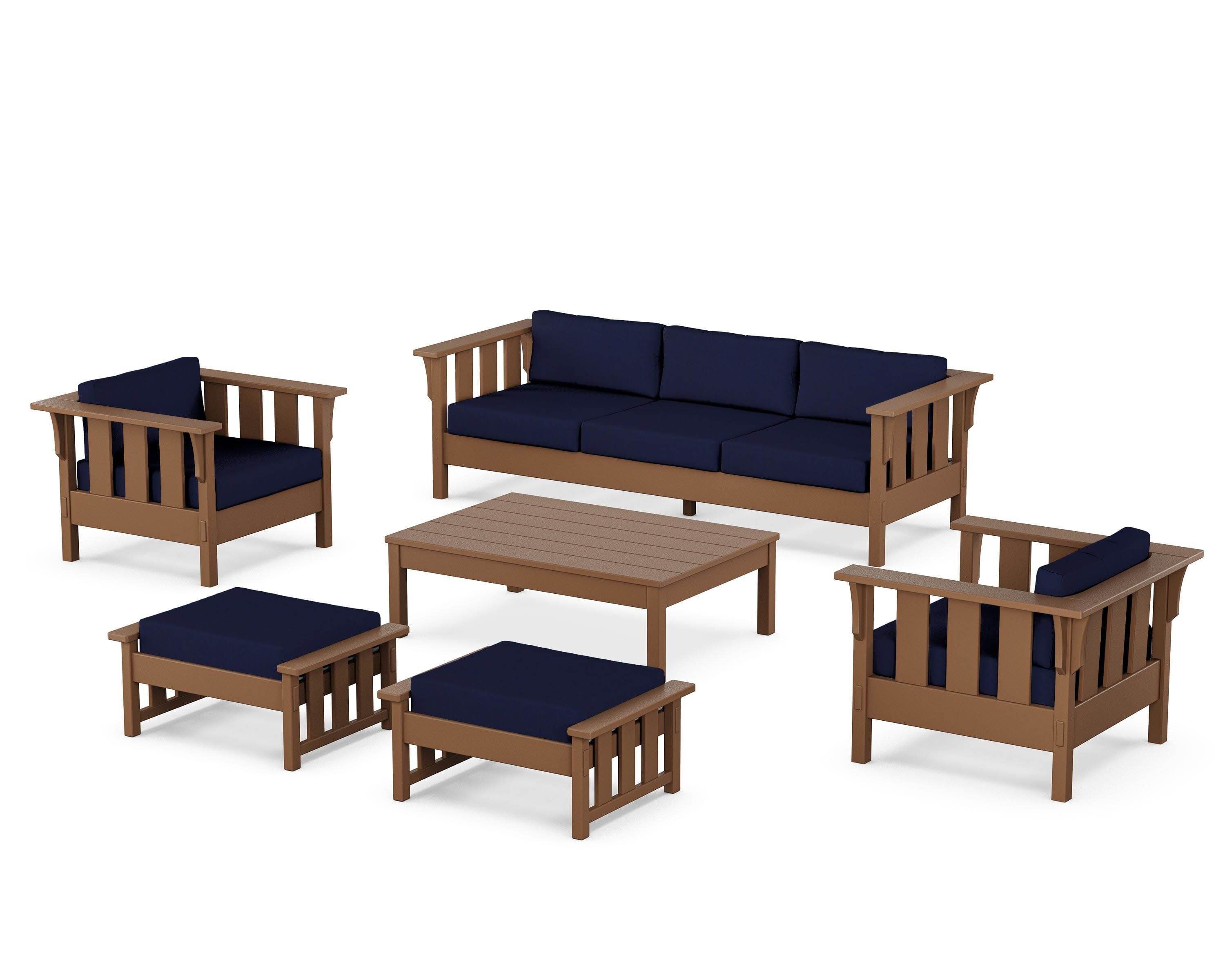 Acadia 6-Piece Lounge Sofa Set in Teak / Navy