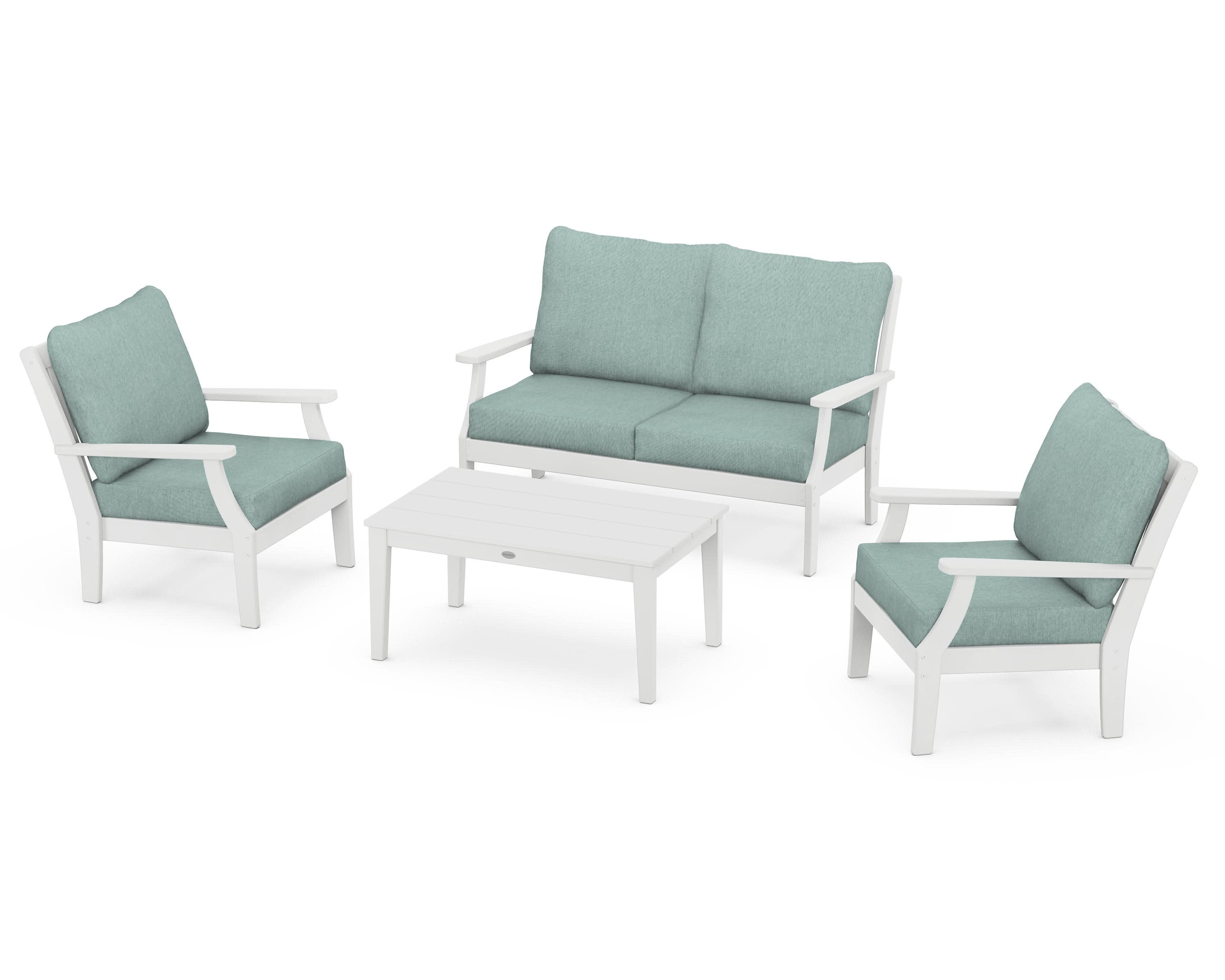 Braxton 4-Piece Deep Seating Chair Set in White / Glacier Spa