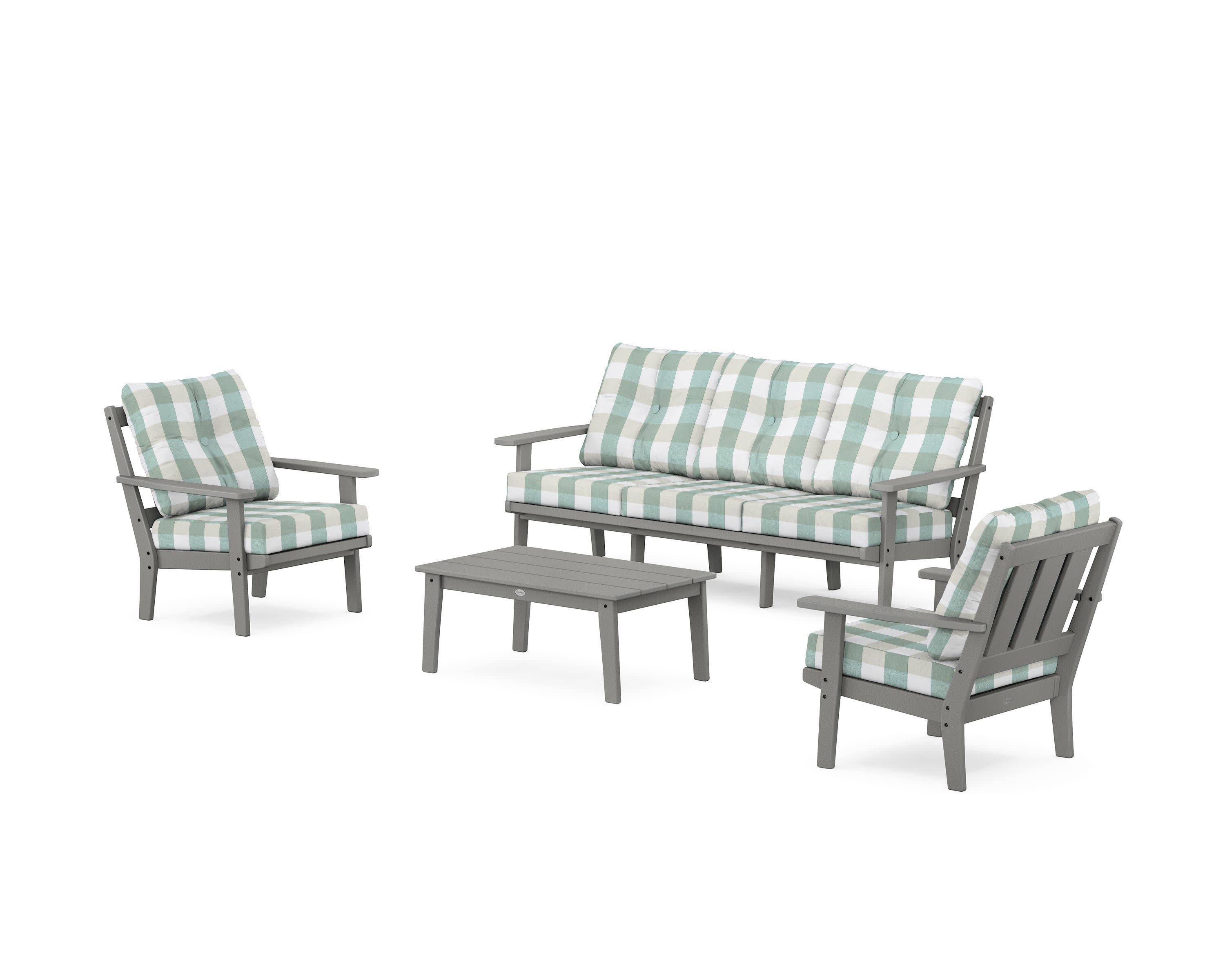 Oxford 4-Piece Deep Seating Set with Sofa in Slate Grey / Buffalo Plaid Glacier Spa