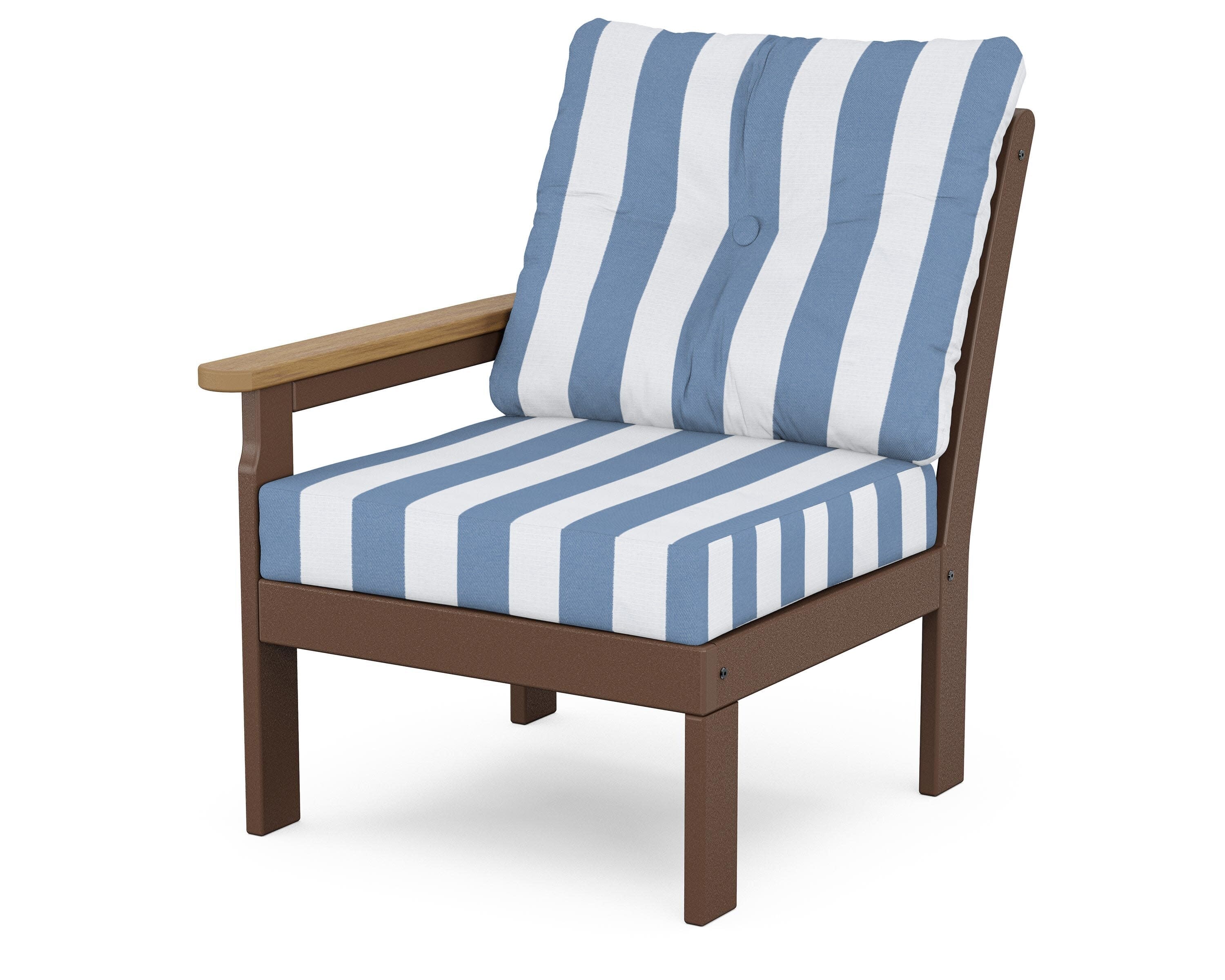 Vineyard Modular Left Arm Chair in Mahogany / Natural / Cabana Stripe Sky Blue