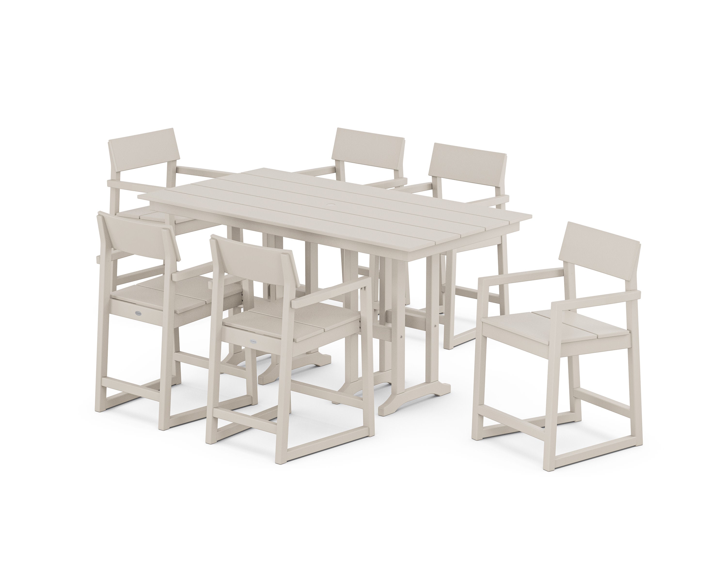 EDGE Arm Chair 7-Piece Farmhouse Counter Set in Sand