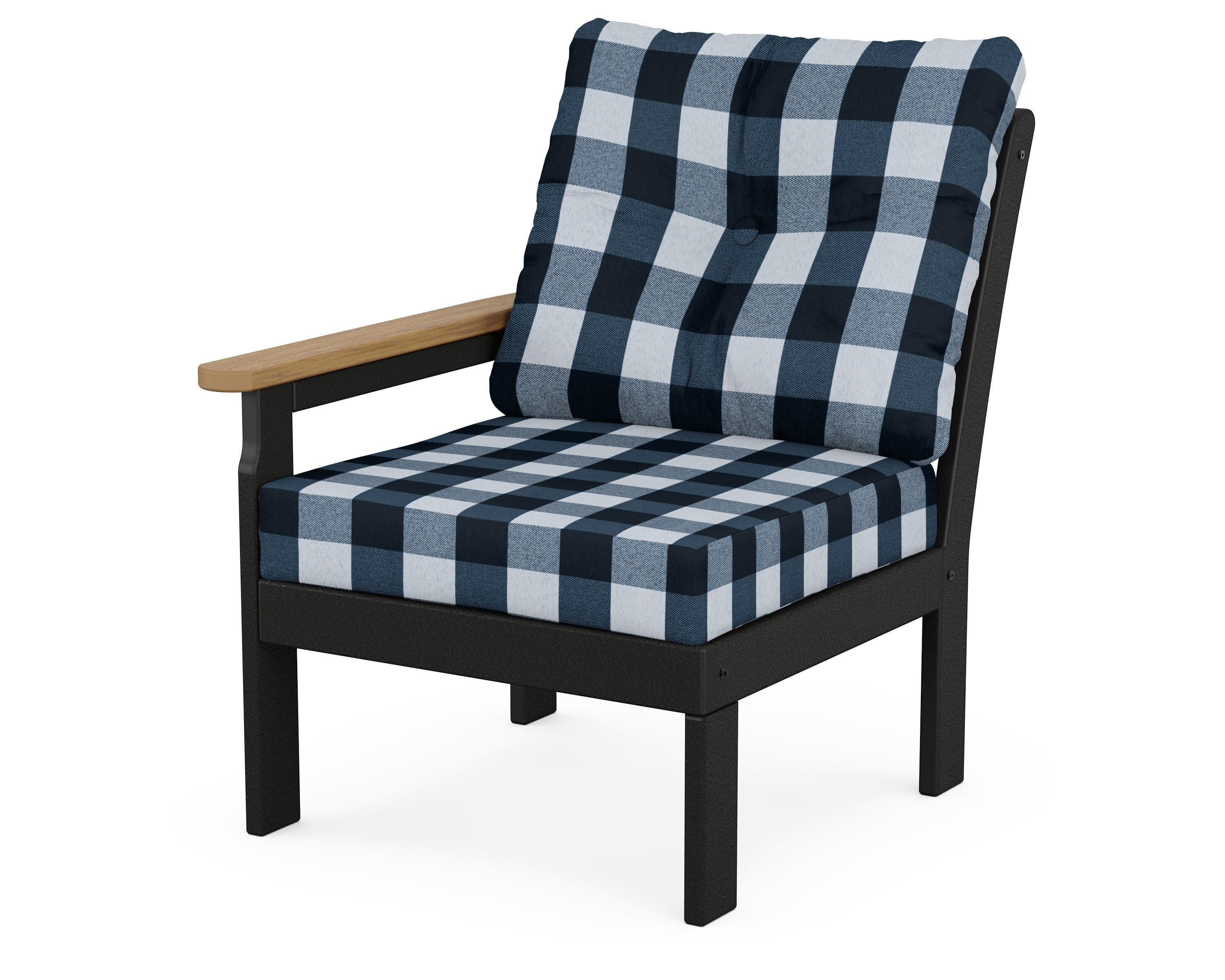 Vineyard Modular Left Arm Chair in Black / Natural / Buffalo Plaid Marine Indigo