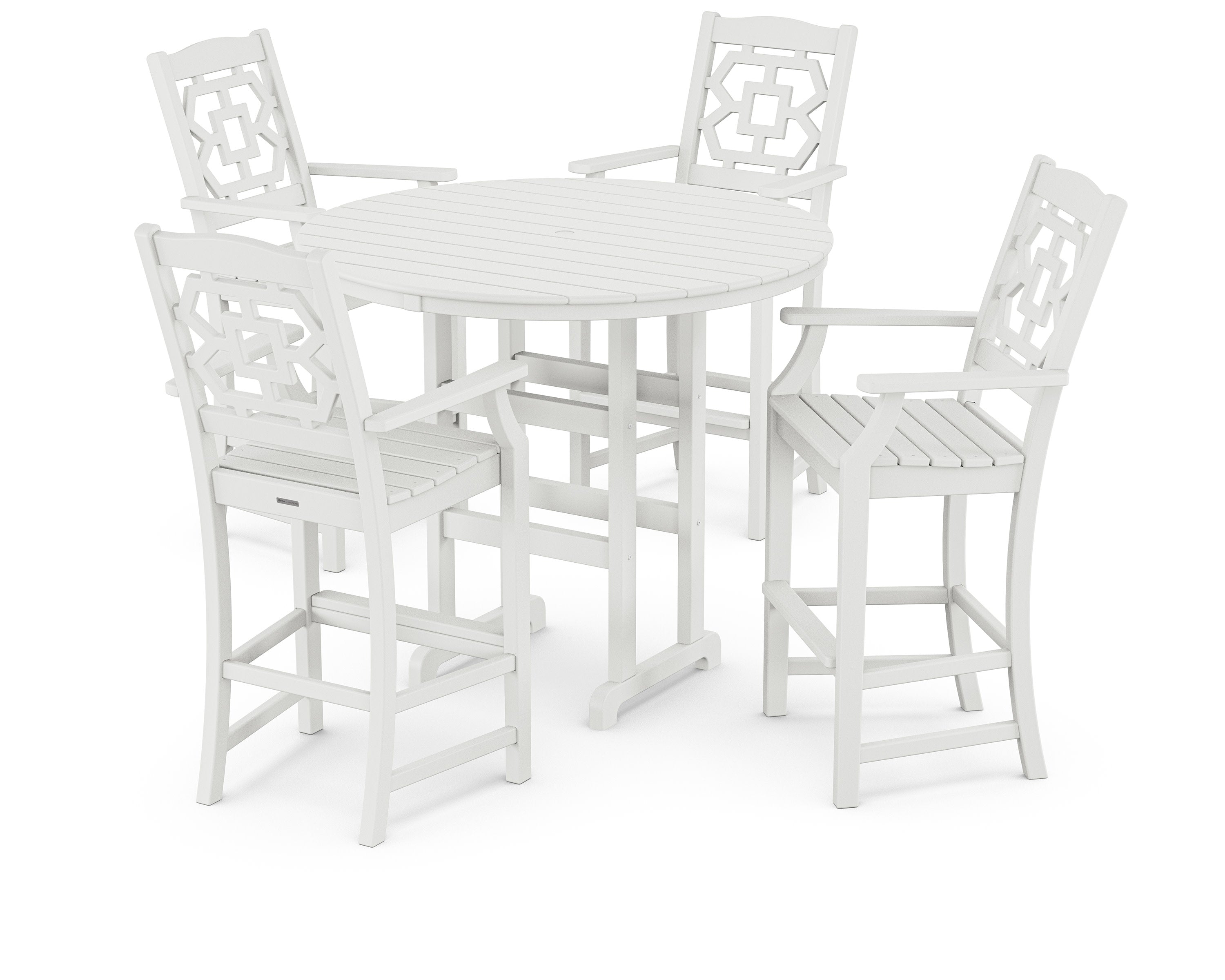 Chinoiserie 5-Piece Round Farmhouse Bar Set in White