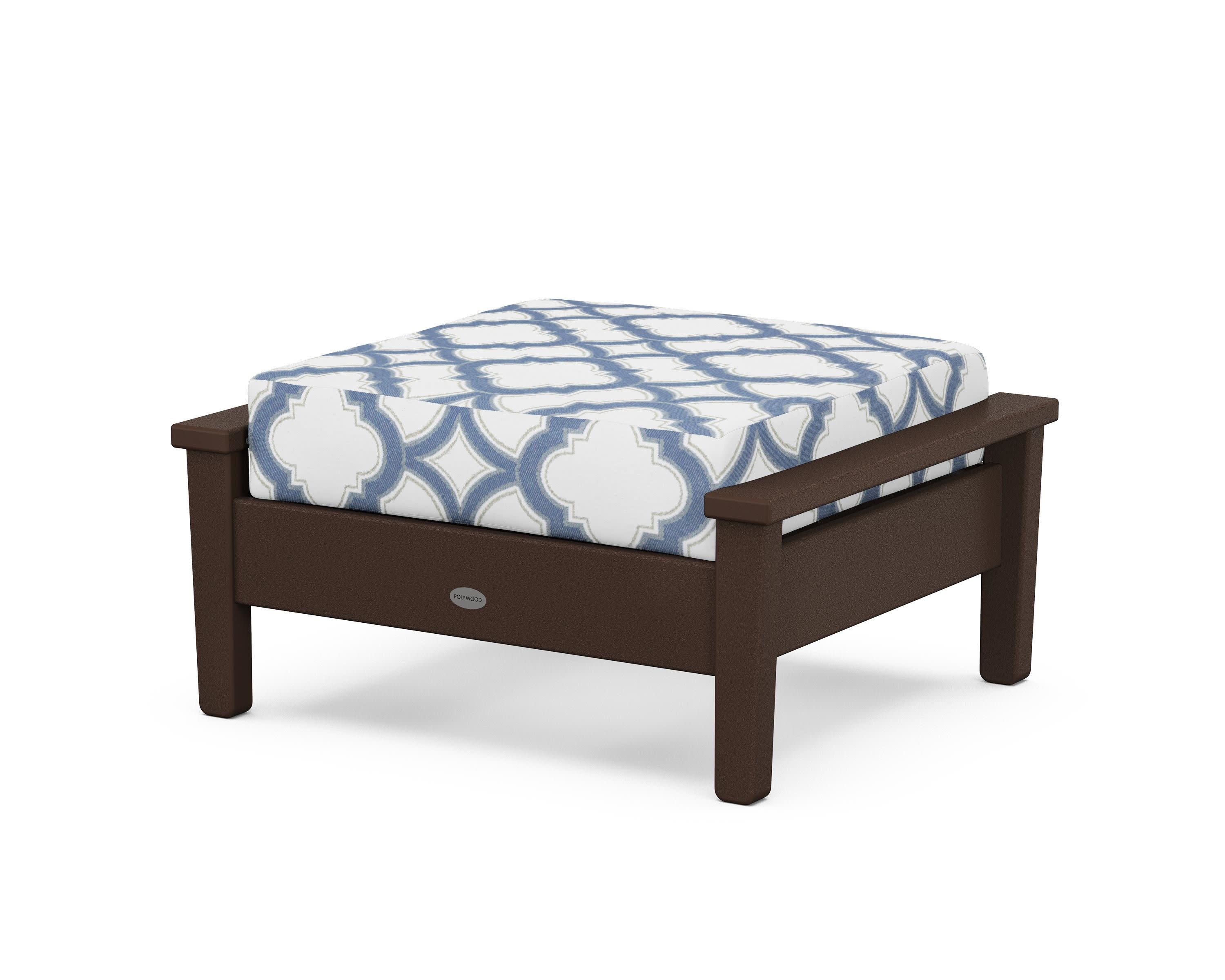 Prescott Deep Seating Ottoman in Mahogany / Trellis Sky Blue