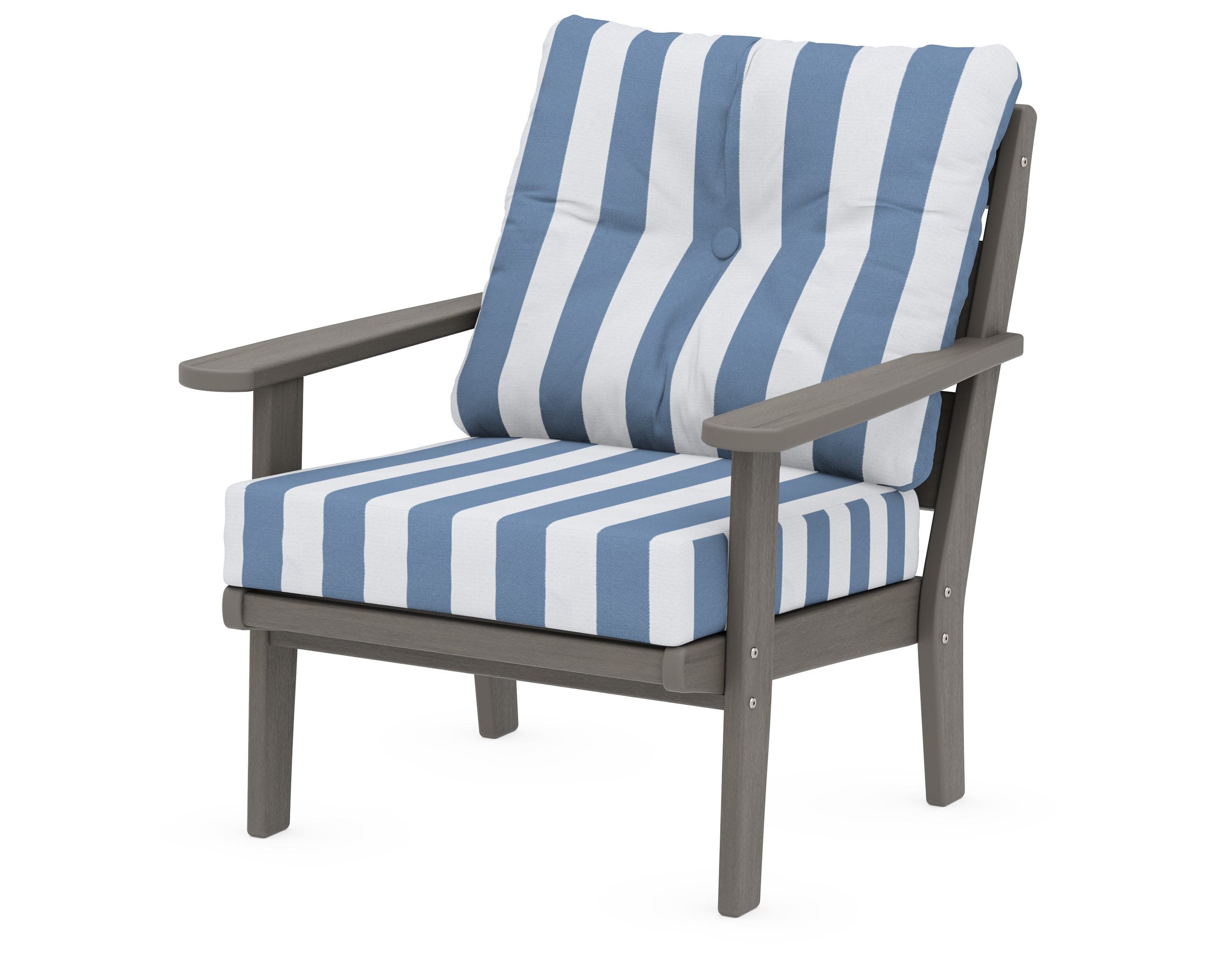 Lakeside Deep Seating Chair in Driftwood / Cabana Stripe Sky Blue