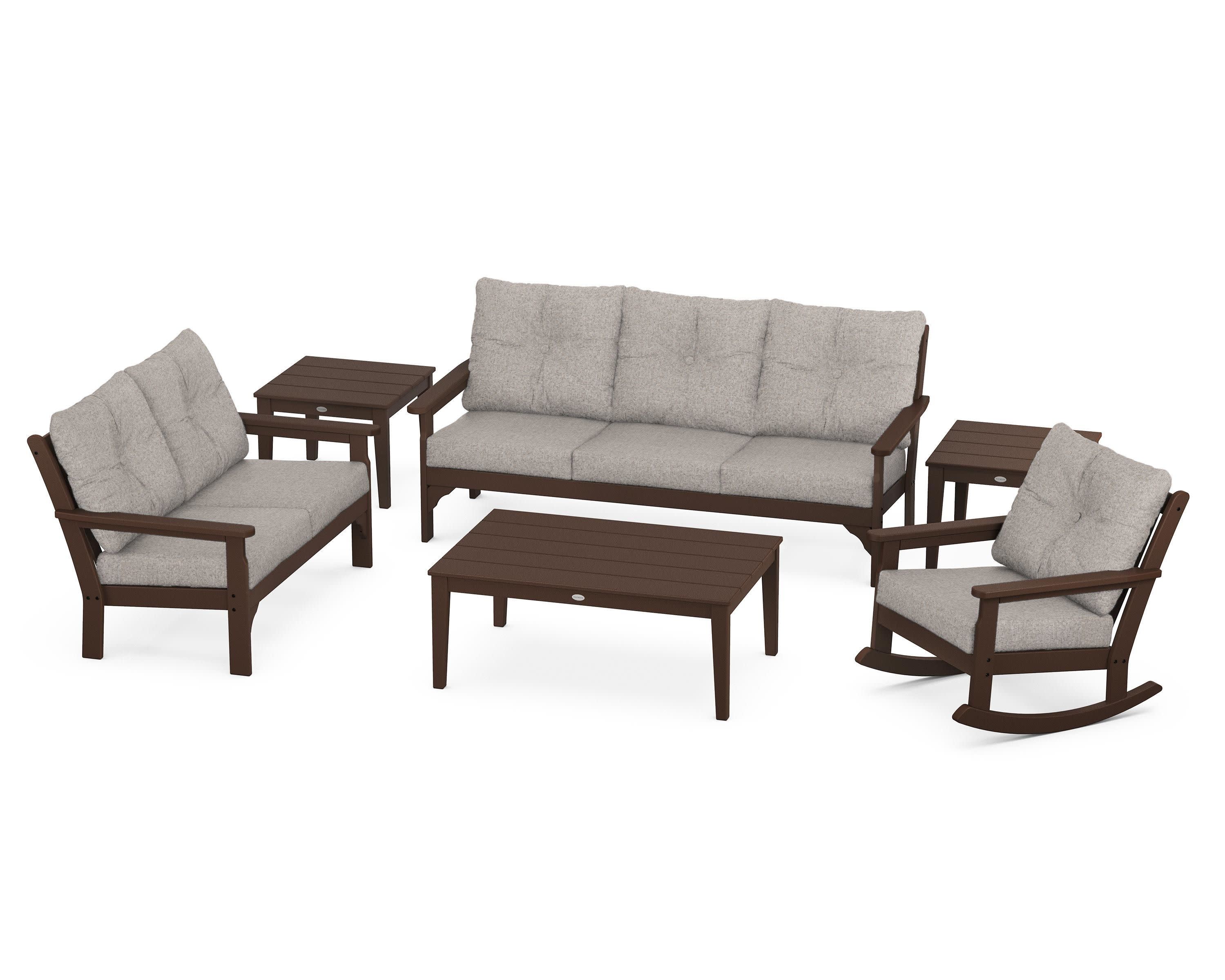 Vineyard 6-Piece Deep Seating Set in Mahogany / Weathered Tweed