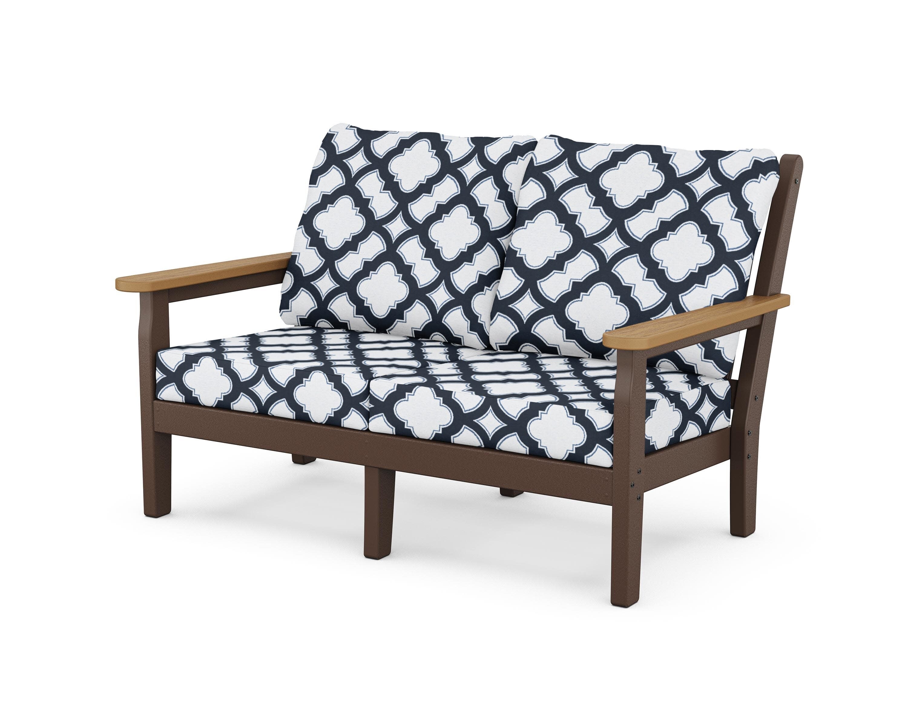 Chippendale Deep Seating Loveseat in Mahogany / Natural / Trellis Marine Indigo