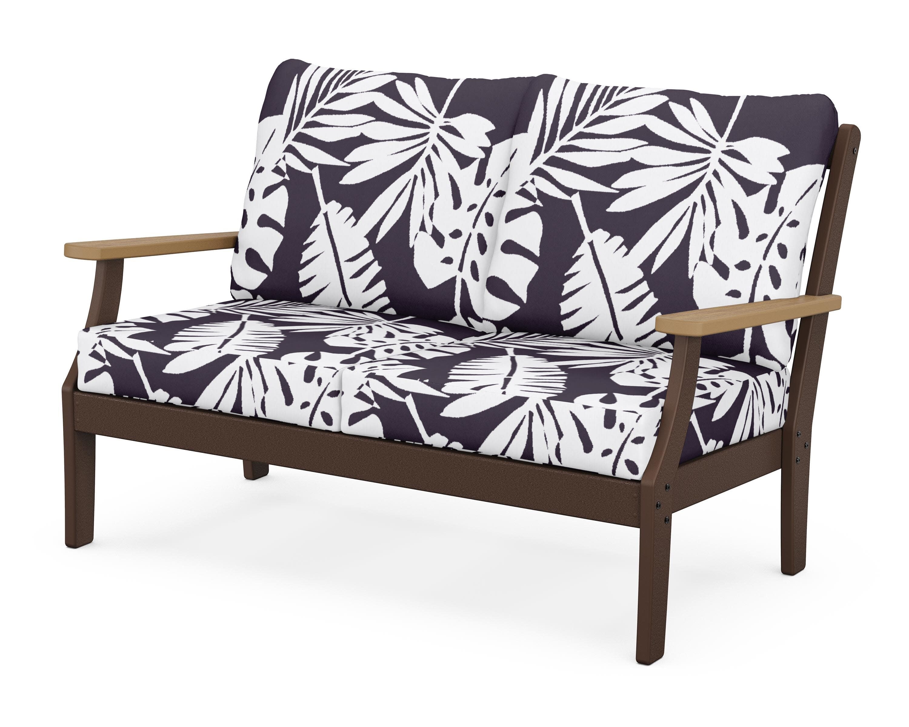 Braxton Deep Seating Loveseat in Mahogany / Natural / Leaf Navy