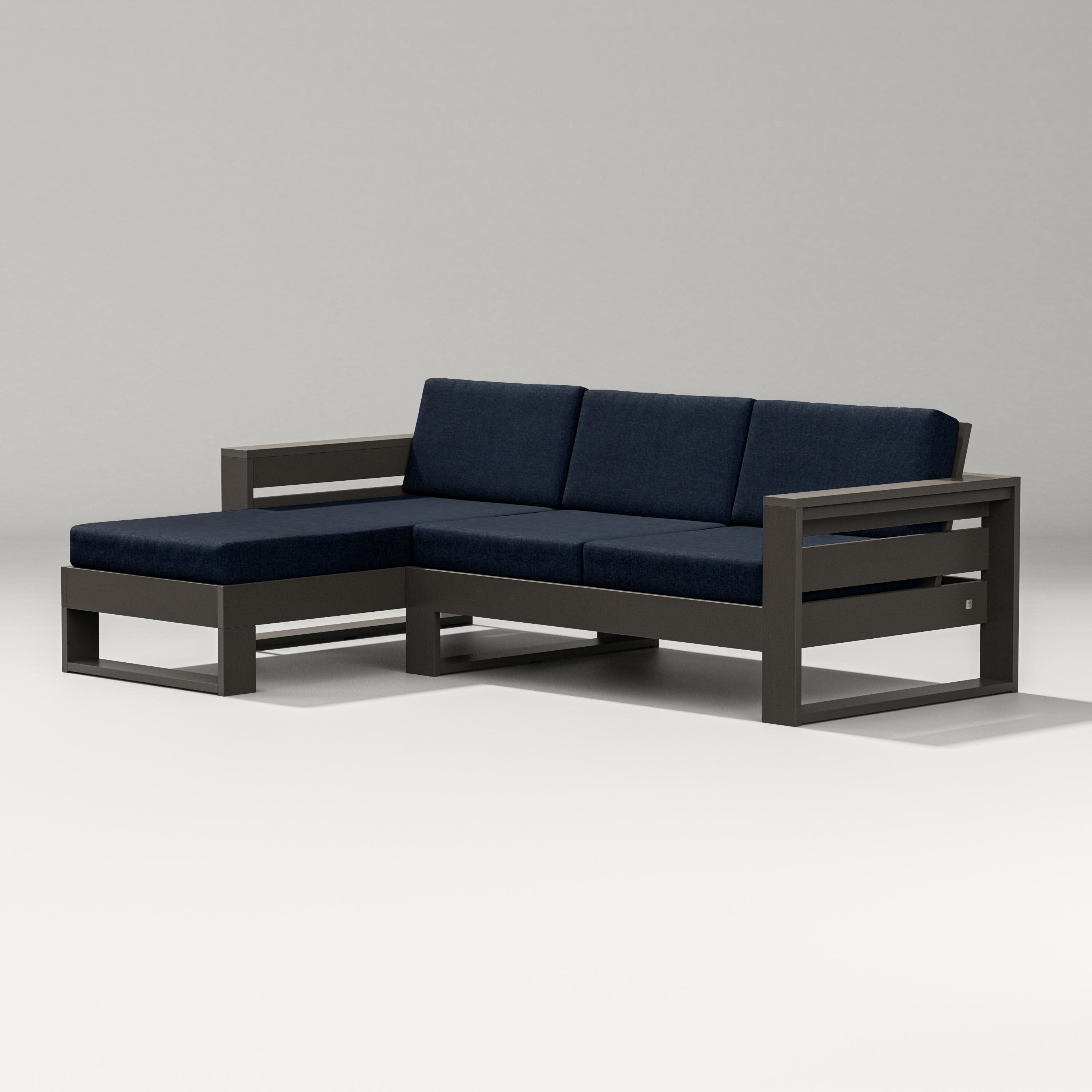 Latitude Left Chaise Sectional in Vintage Coffee / Marine Indigo