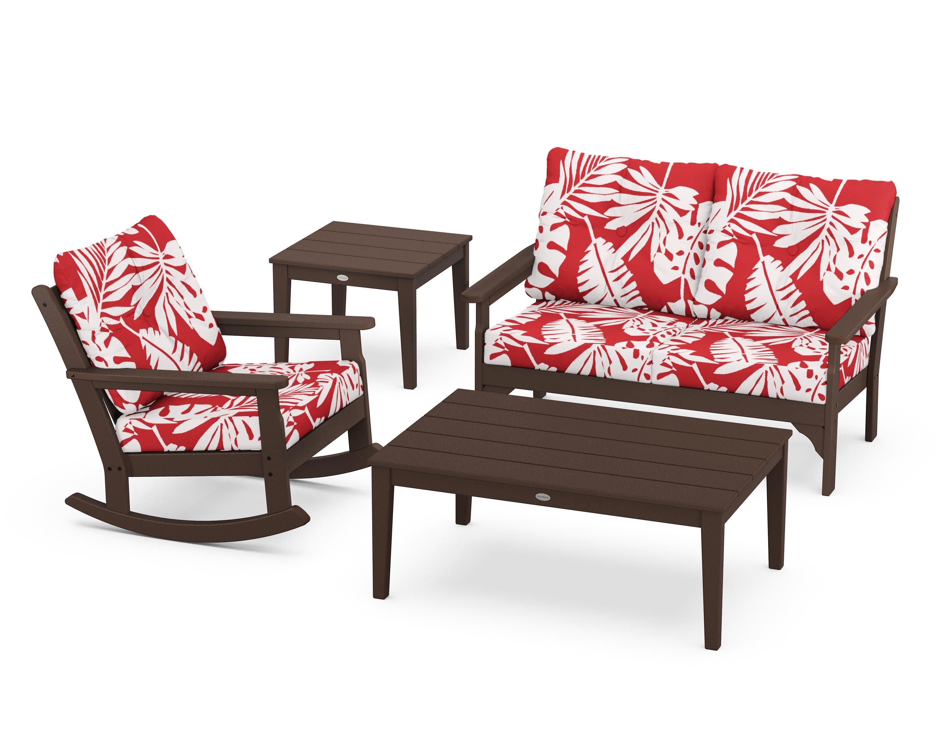 Vineyard 4-Piece Deep Seating Rocker Set in Mahogany / Leaf Crimson