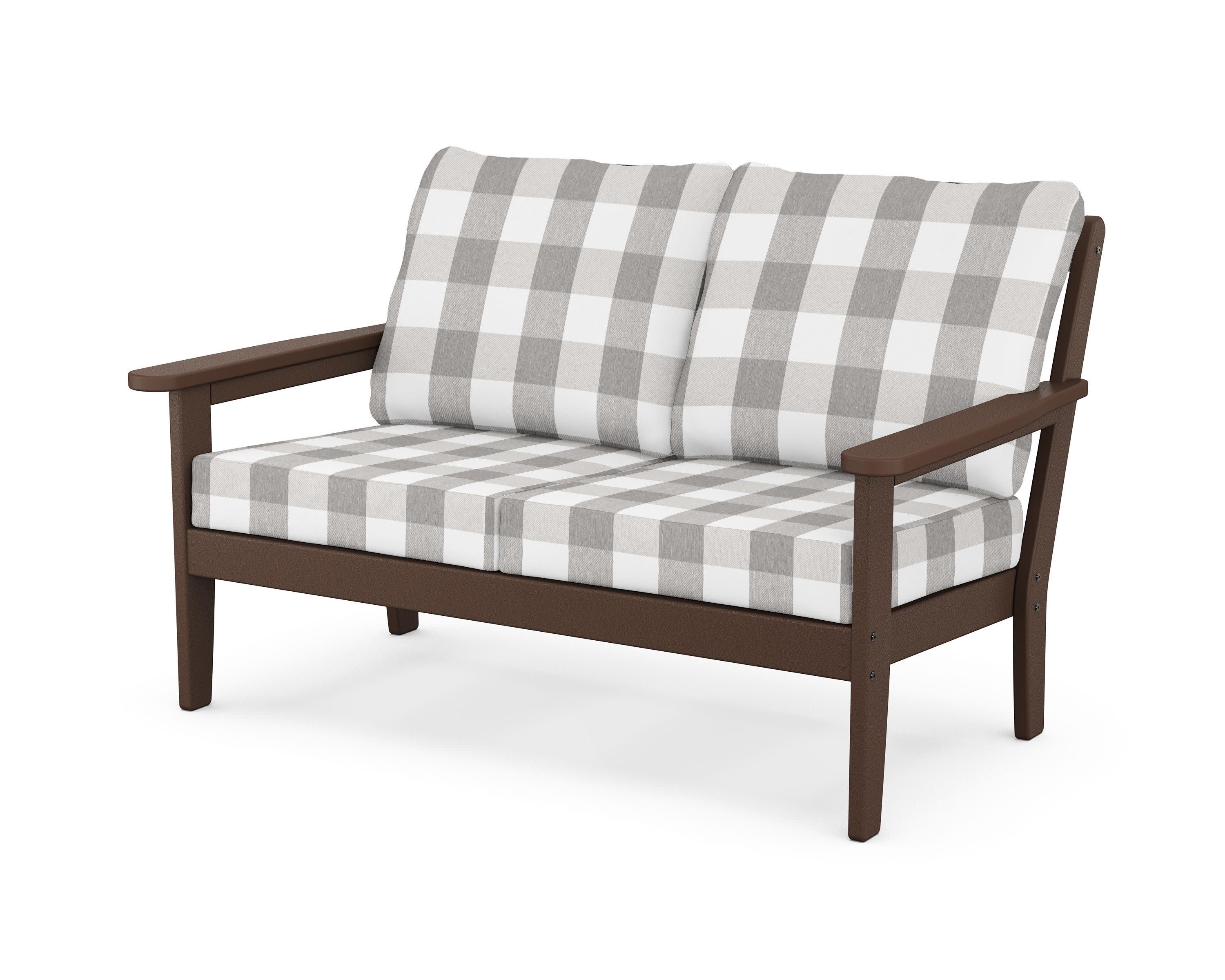 Cottage Deep Seating Loveseat in Mahogany / Buffalo Plaid Grey Mist