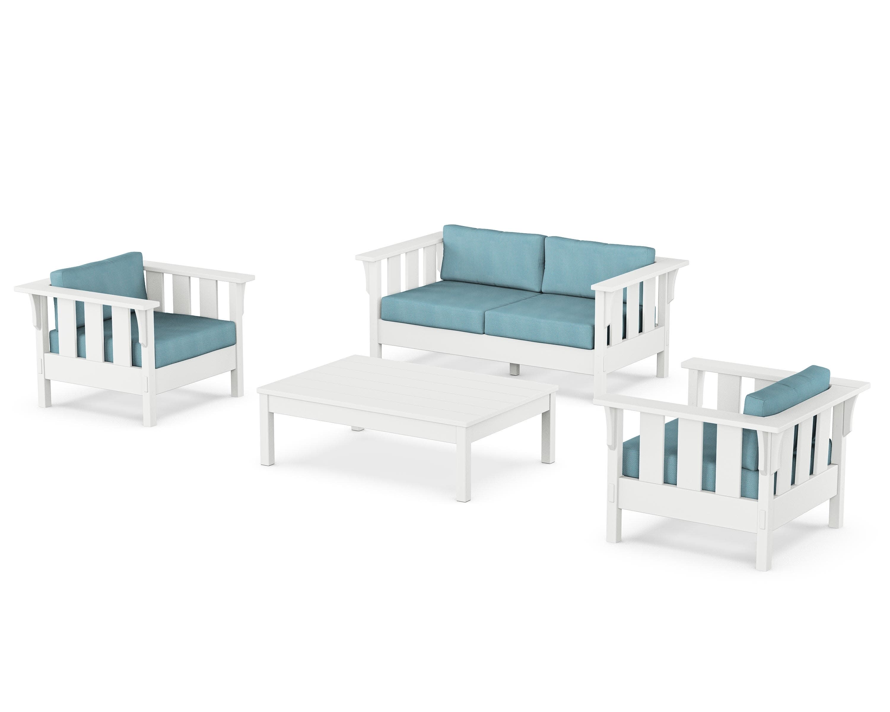 Acadia 4-Piece Deep Seating Set with Loveseat in White / Lattice Sky Blue