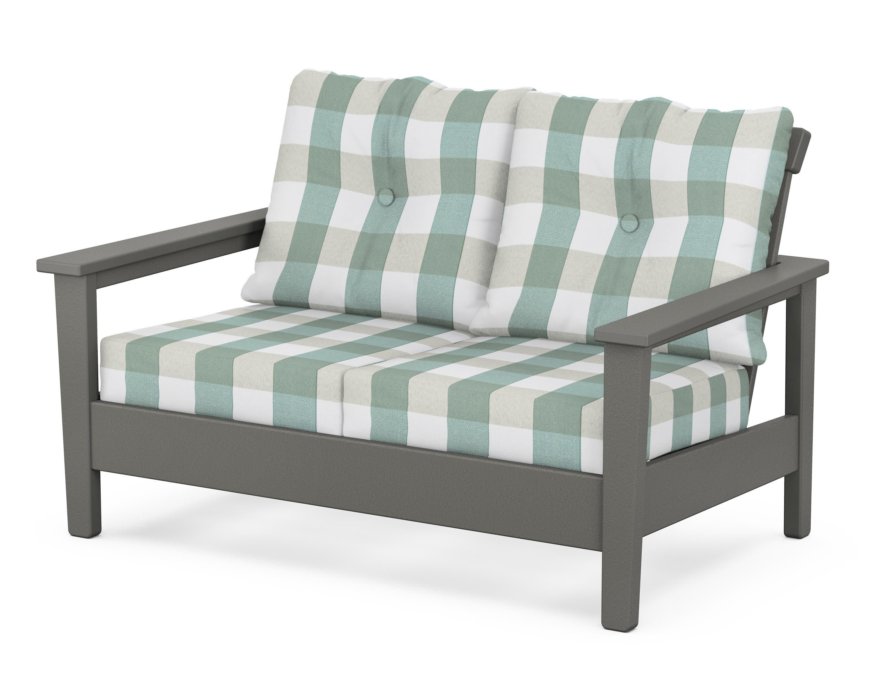 Prescott Deep Seating Loveseat in Slate Grey / Buffalo Plaid Glacier Spa