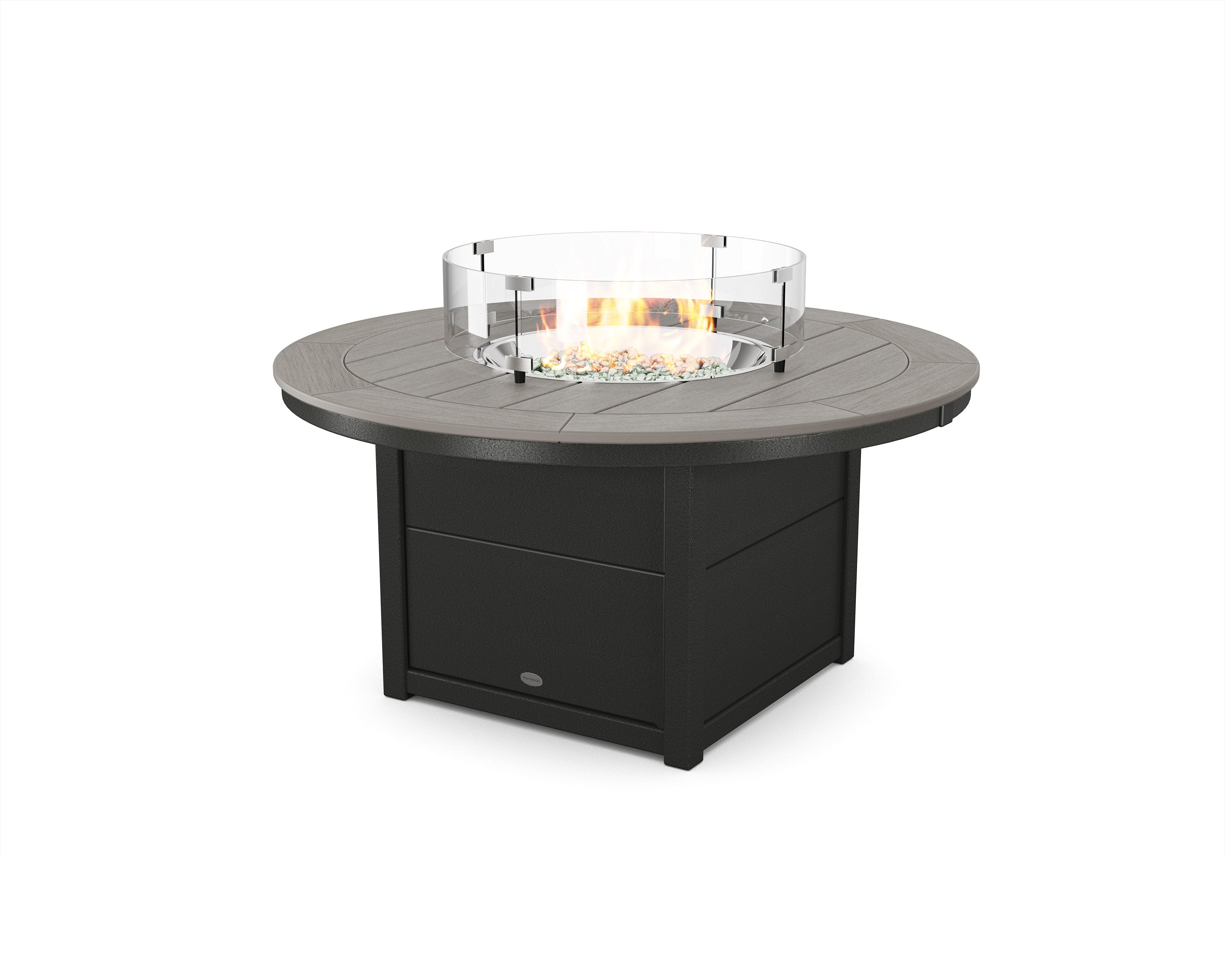 Round 48" Fire Pit Table in Black / Driftwood