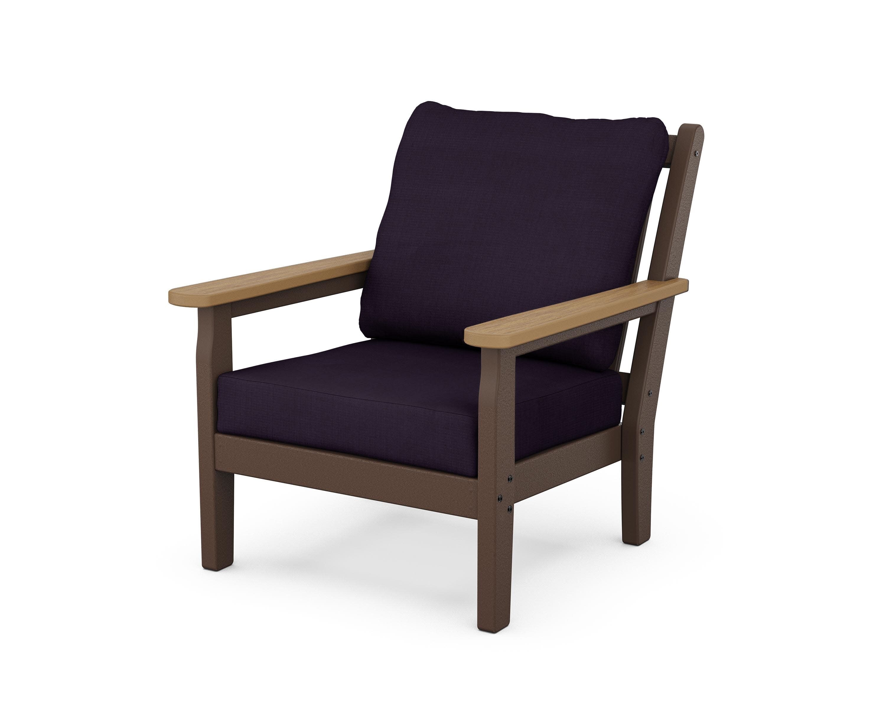 Chippendale Deep Seating Chair in Mahogany / Natural / Navy Linen