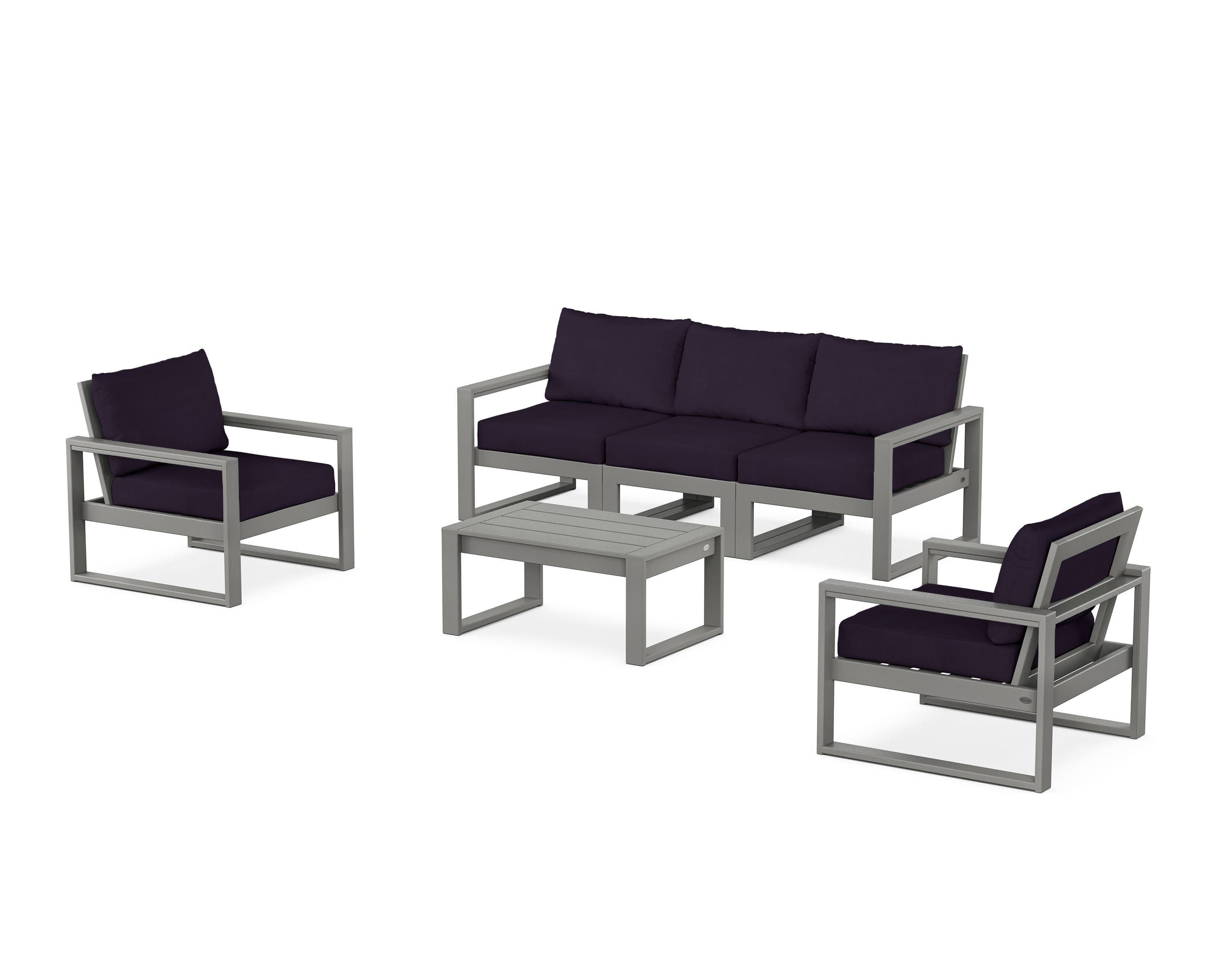 EDGE Sectional 4-Piece Deep Seating Set with Sofa in Slate Grey / Navy Linen