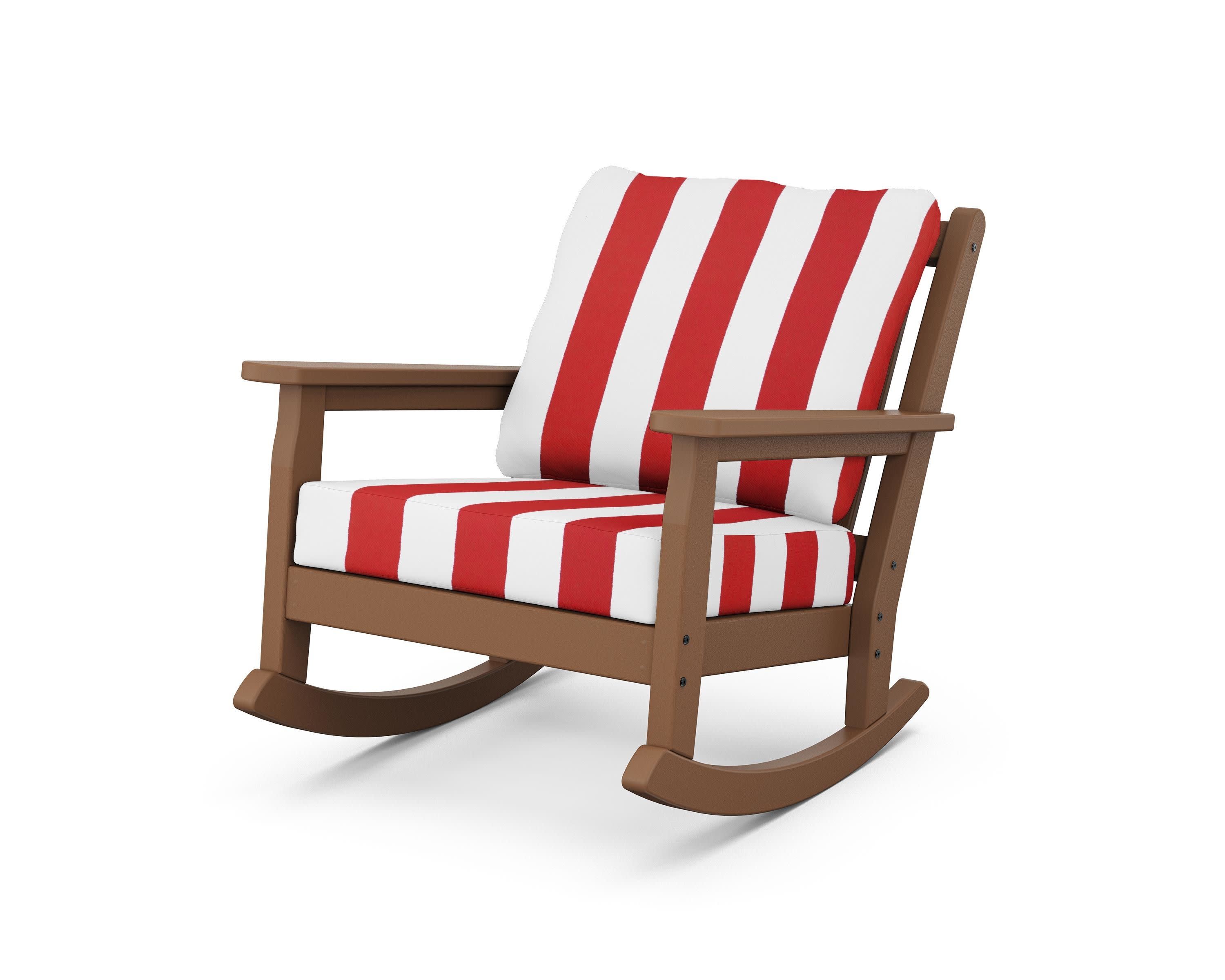 Chippendale Deep Seating Rocking Chair in Teak / Cabana Stripe Crimson