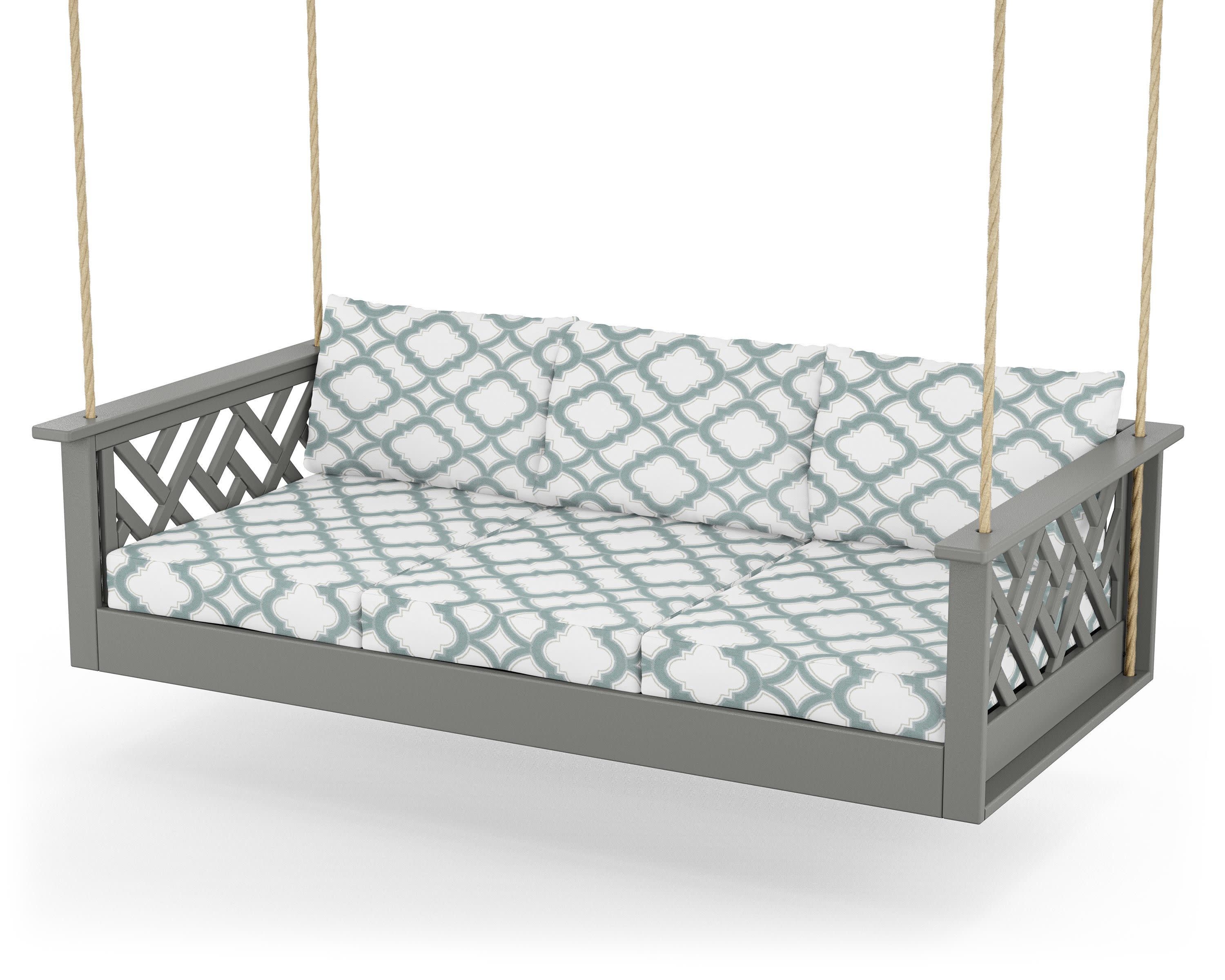 Chippendale Daybed Swing in Slate Grey / Trellis Glacier Spa