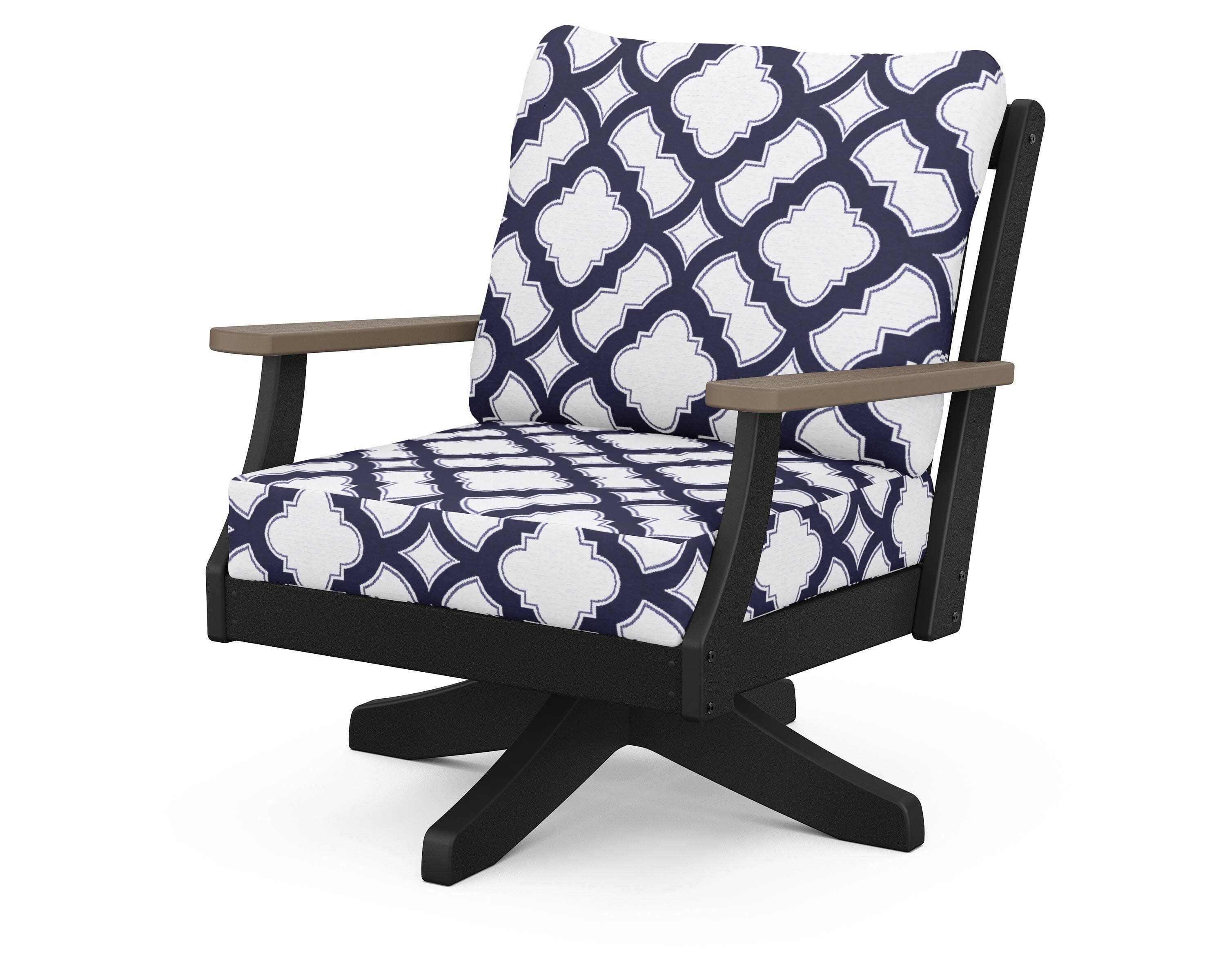 Braxton Deep Seating Swivel Chair in Black / Kona / Trellis Navy