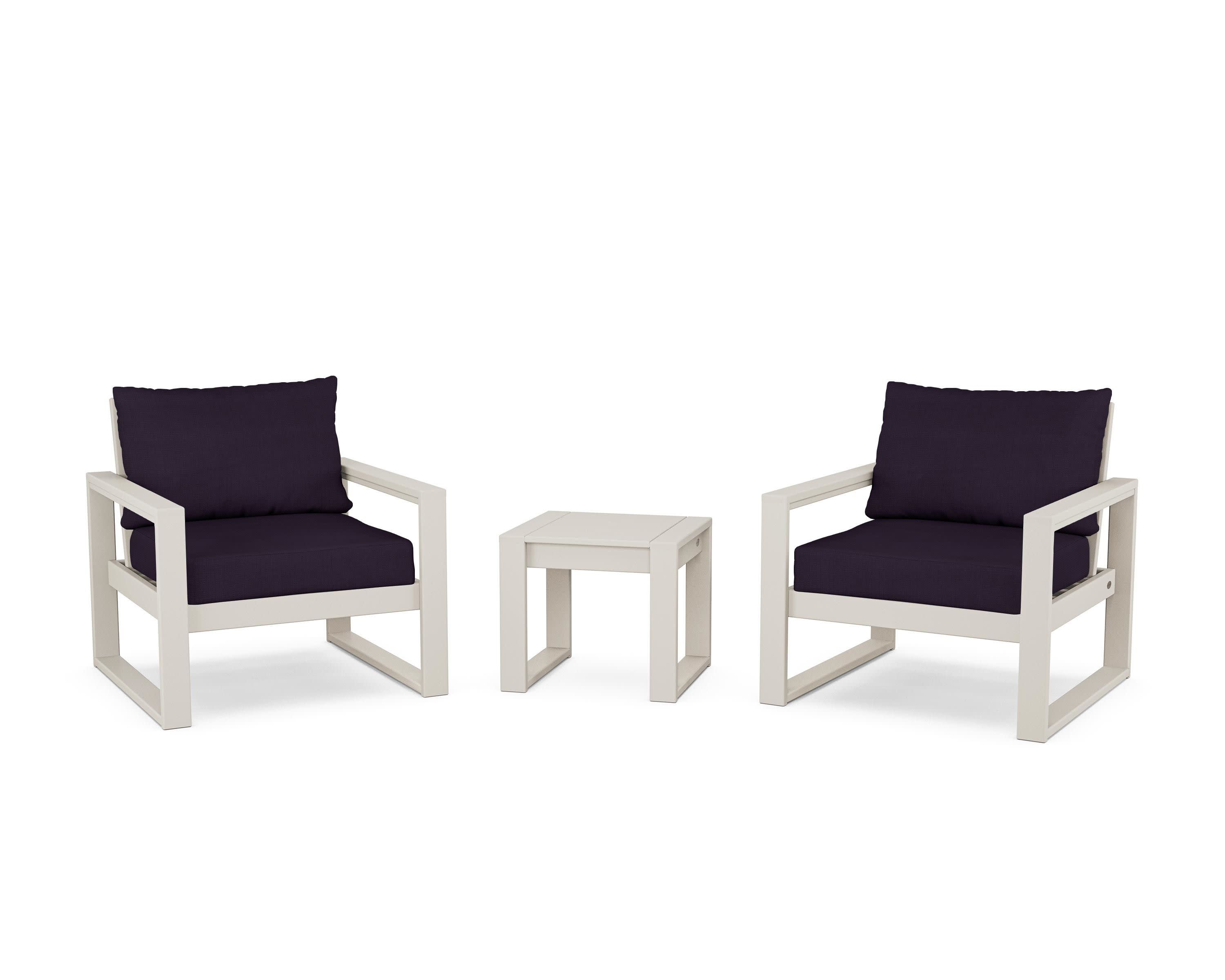 EDGE Sectional 3-Piece Deep Seating Set in Sand / Navy Linen