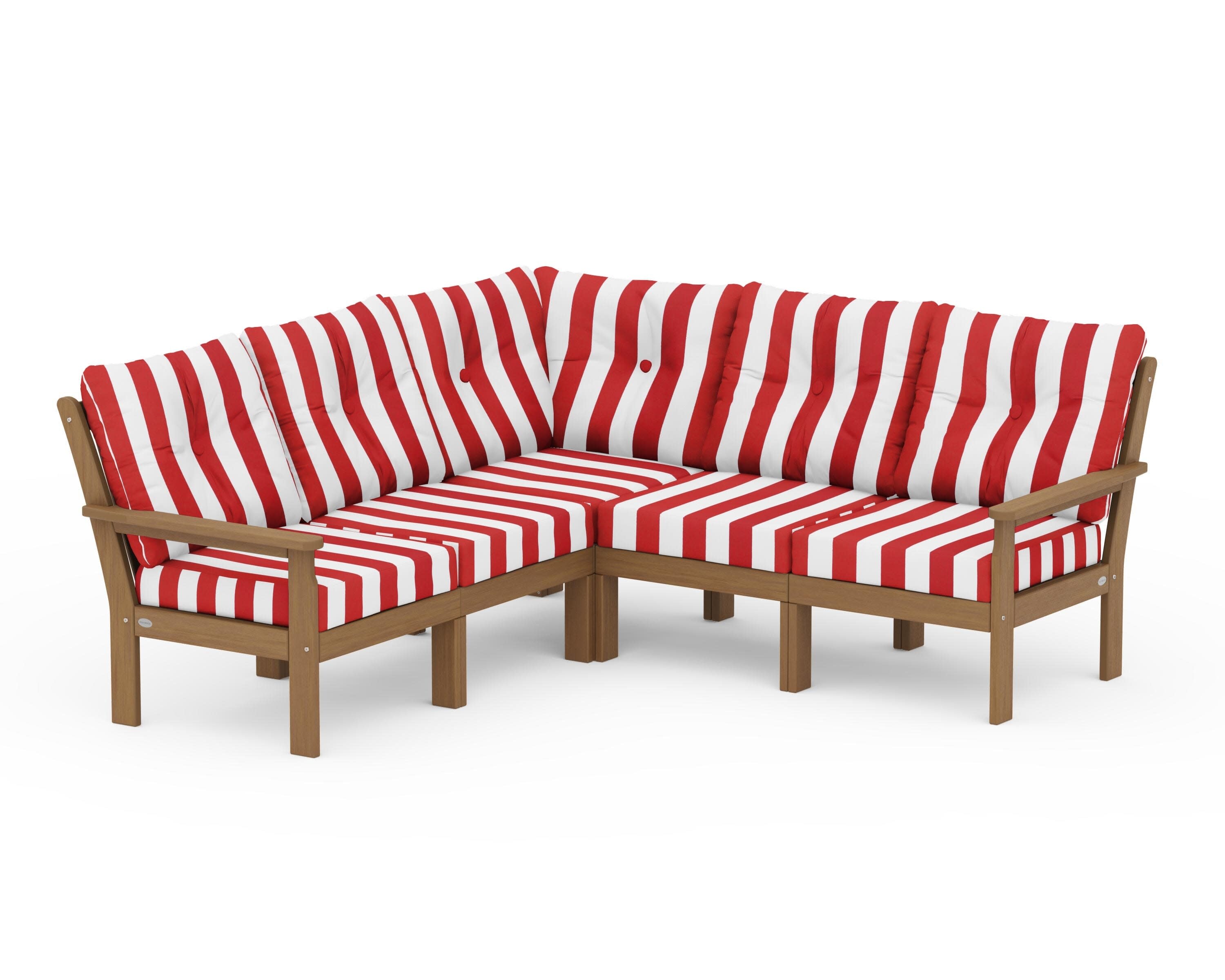 Vineyard 5-Piece Sectional in Natural / Cabana Stripe Crimson
