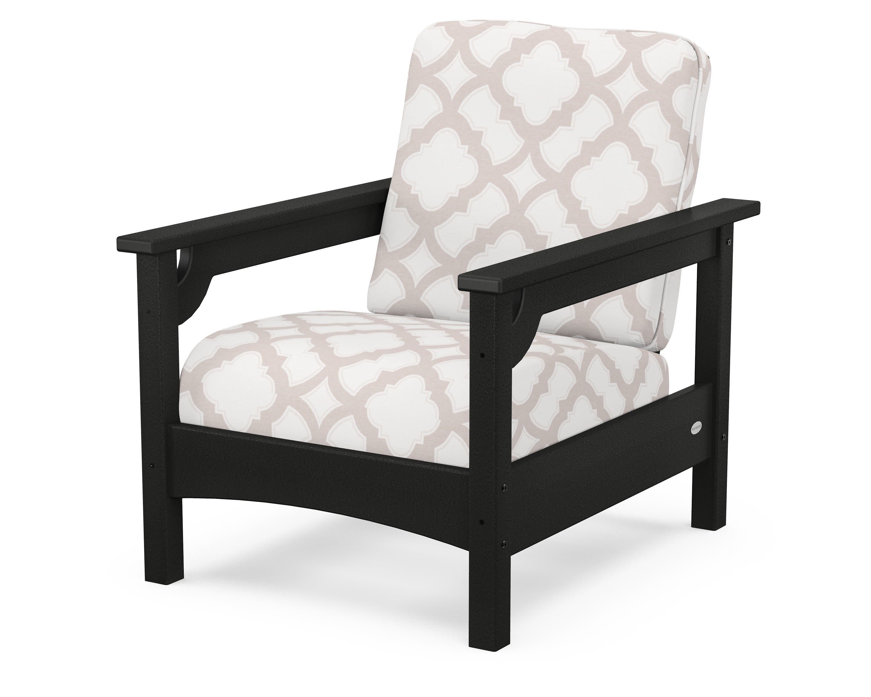 Club Chair in Black / Trellis Dune Burlap