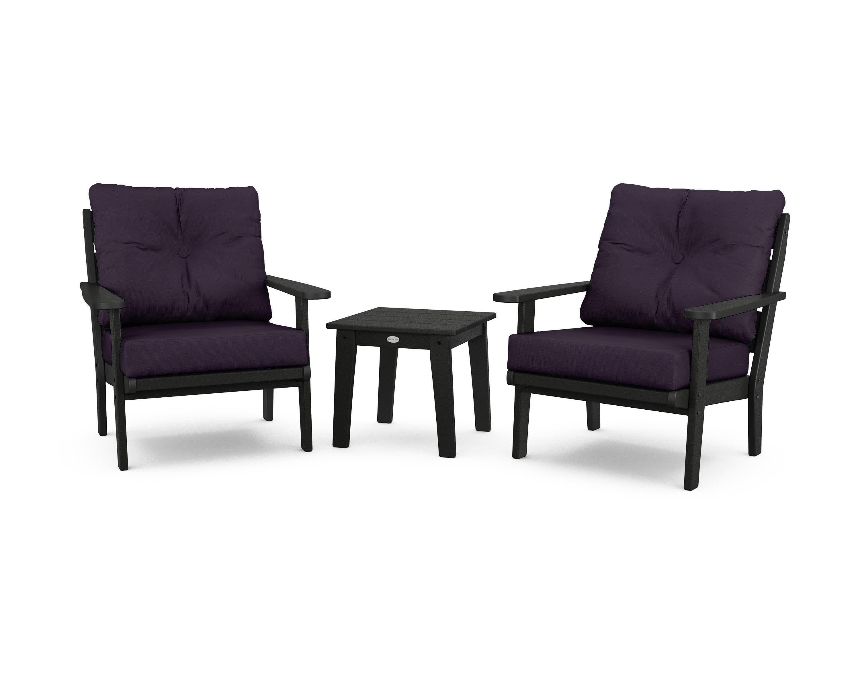 Lakeside 3-Piece Deep Seating Chair Set in Black / Navy Linen