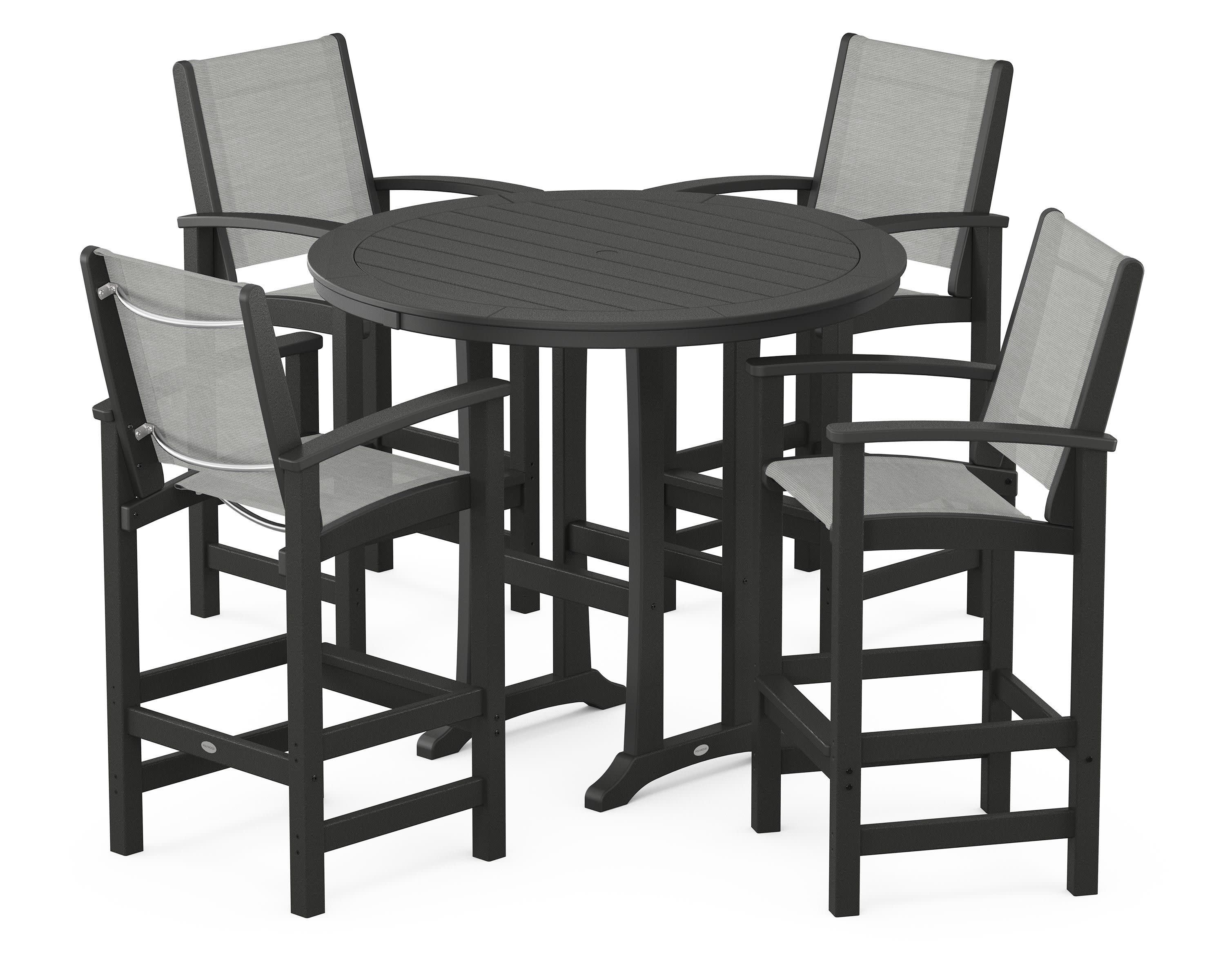 Coastal 5-Piece Nautical Trestle Bar Set in Black / Metallic Sling
