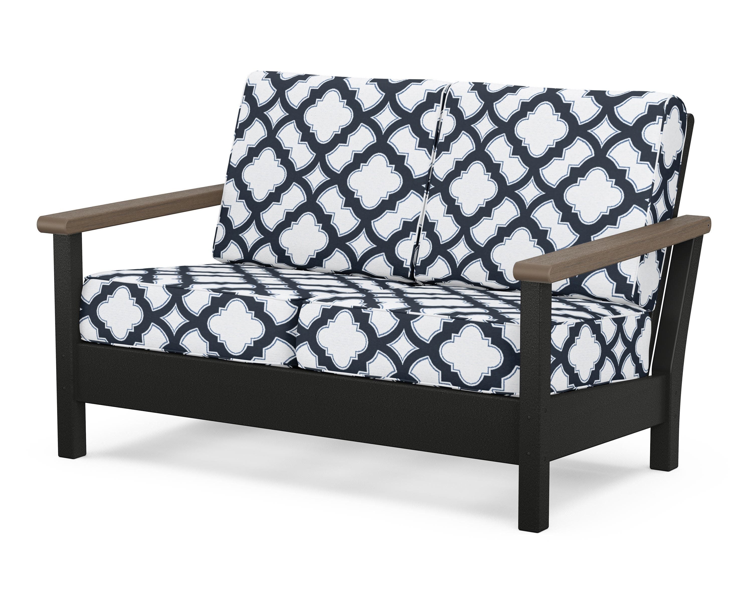 Harbour Deep Seating Loveseat in Black / Kona / Trellis Marine Indigo