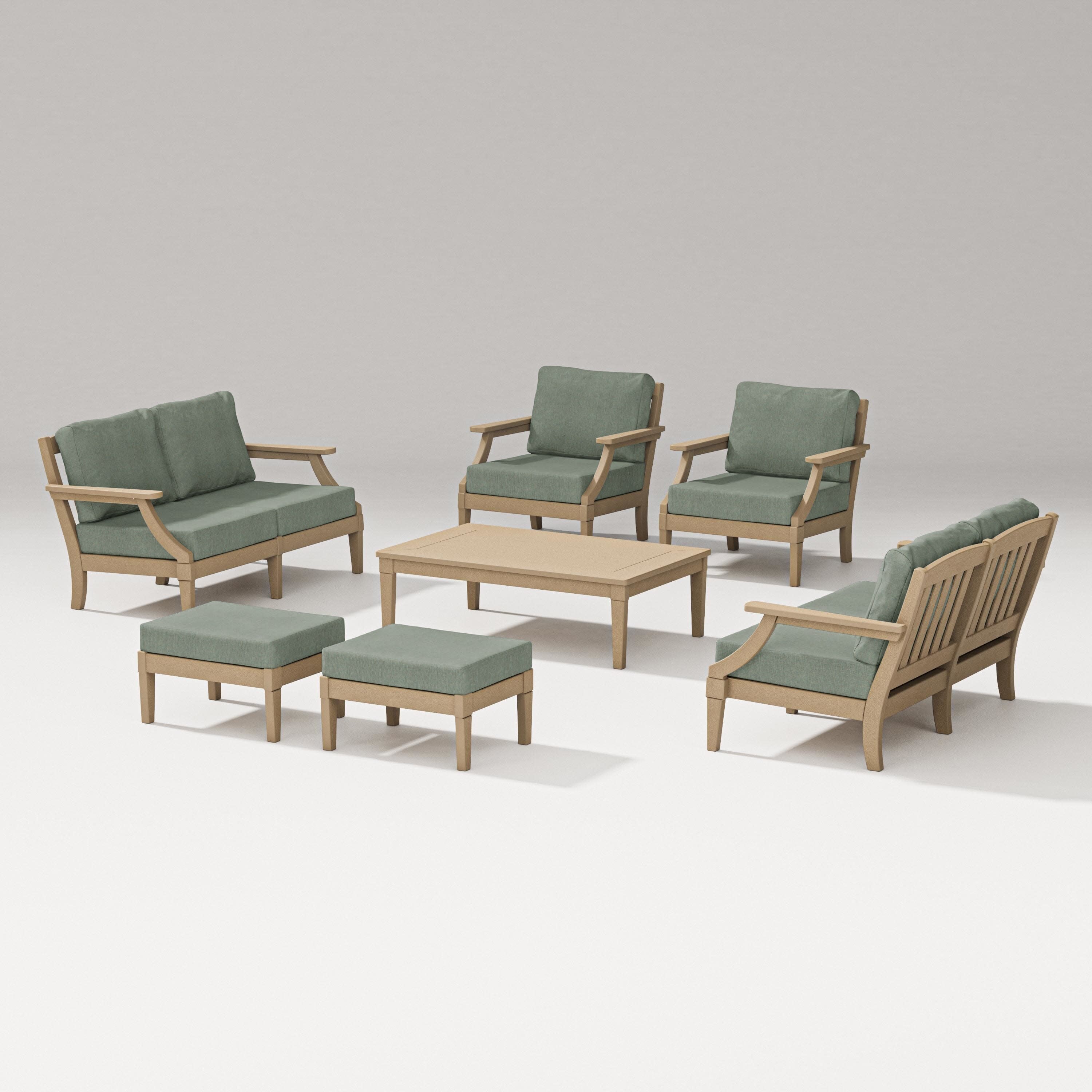 Estate 7-Piece Lounge Loveseat Set in Vintage Sahara / Cast Sage
